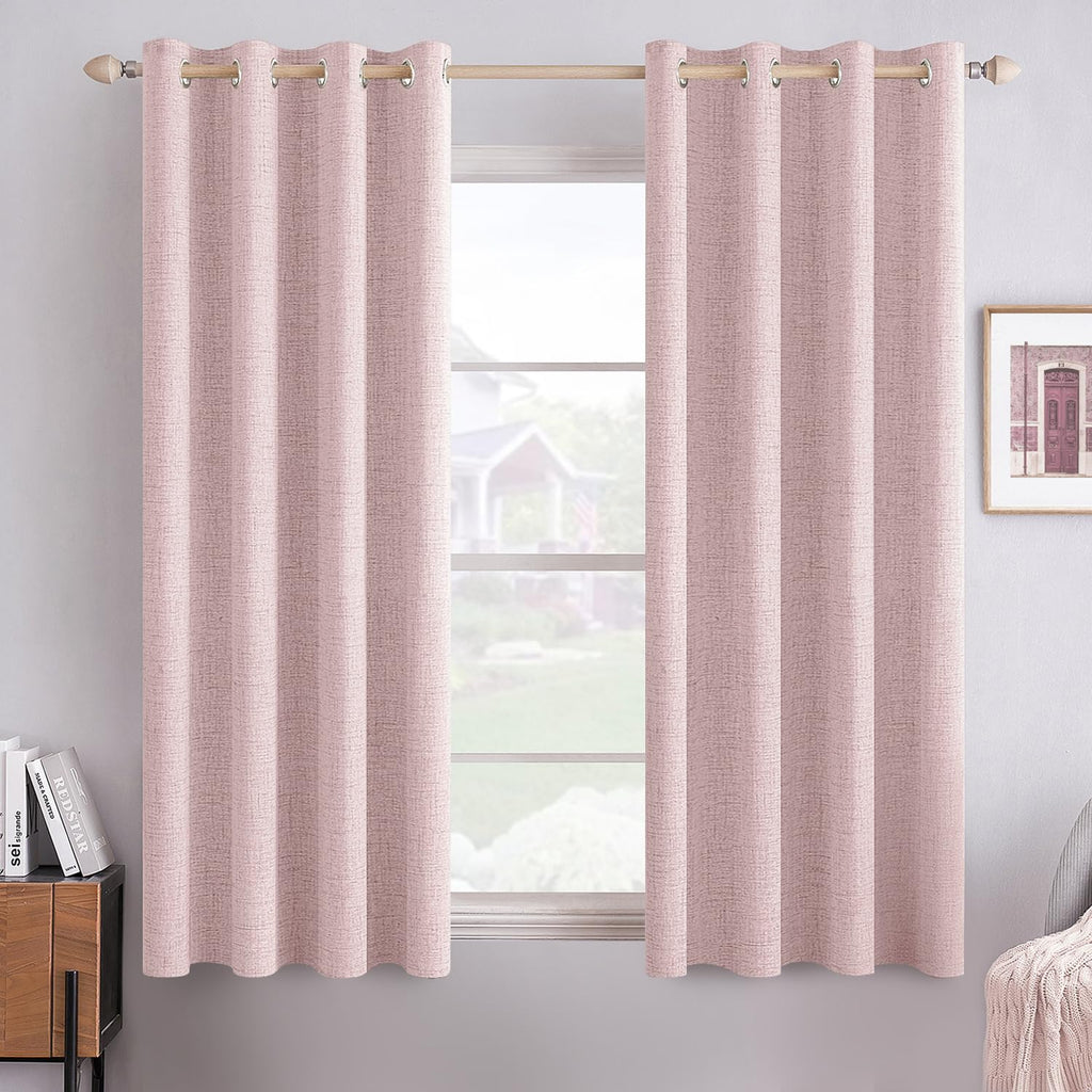 MIULEE 100% Blackout Linen Curtains for Bedroom Thermal Insulated Birch Grommet Room Darkening Curtains & Drapes for Living Room Nursery 52 x 96 Inch (2 Panels)