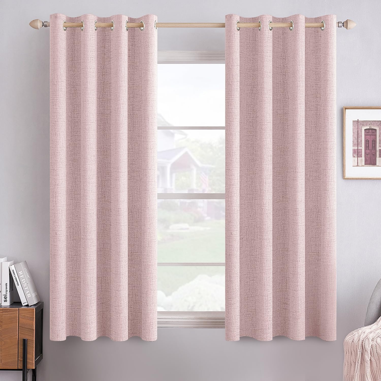 MIULEE 100% Blackout Linen Curtains for Bedroom Thermal Insulated Birch Grommet Room Darkening Curtains & Drapes for Living Room Nursery 52 x 96 Inch (2 Panels)