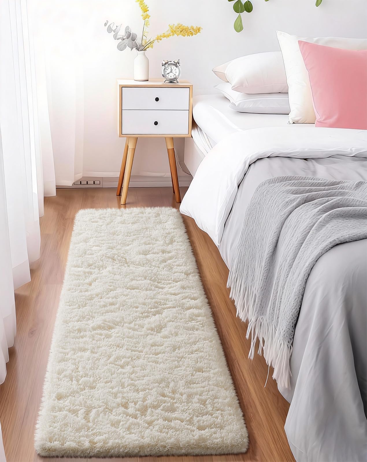 Ophanie Beige Rugs for Living Room Bedroom, 5x8 Fluffy Fuzzy Furry Carpet, Plush Soft Shaggy Bedside Indoor Floor Area Rug for Kids Girls Boys Baby Teen Dorm Nursery Home Decor Aesthetic