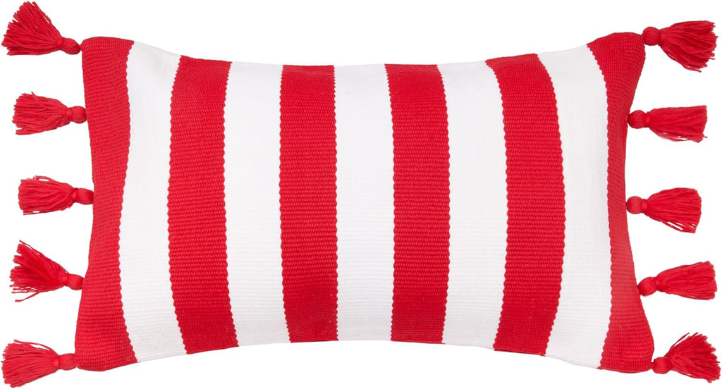 C&F Home Cabana Khaki Stripes Tassels Indoor/Outdoor Accent Pillow 14" x 22" Versatile Coastal Beach House Nautical Tropical Home Living Room Sofa Couch Chair Porch Patio 100% Polyester Decor
