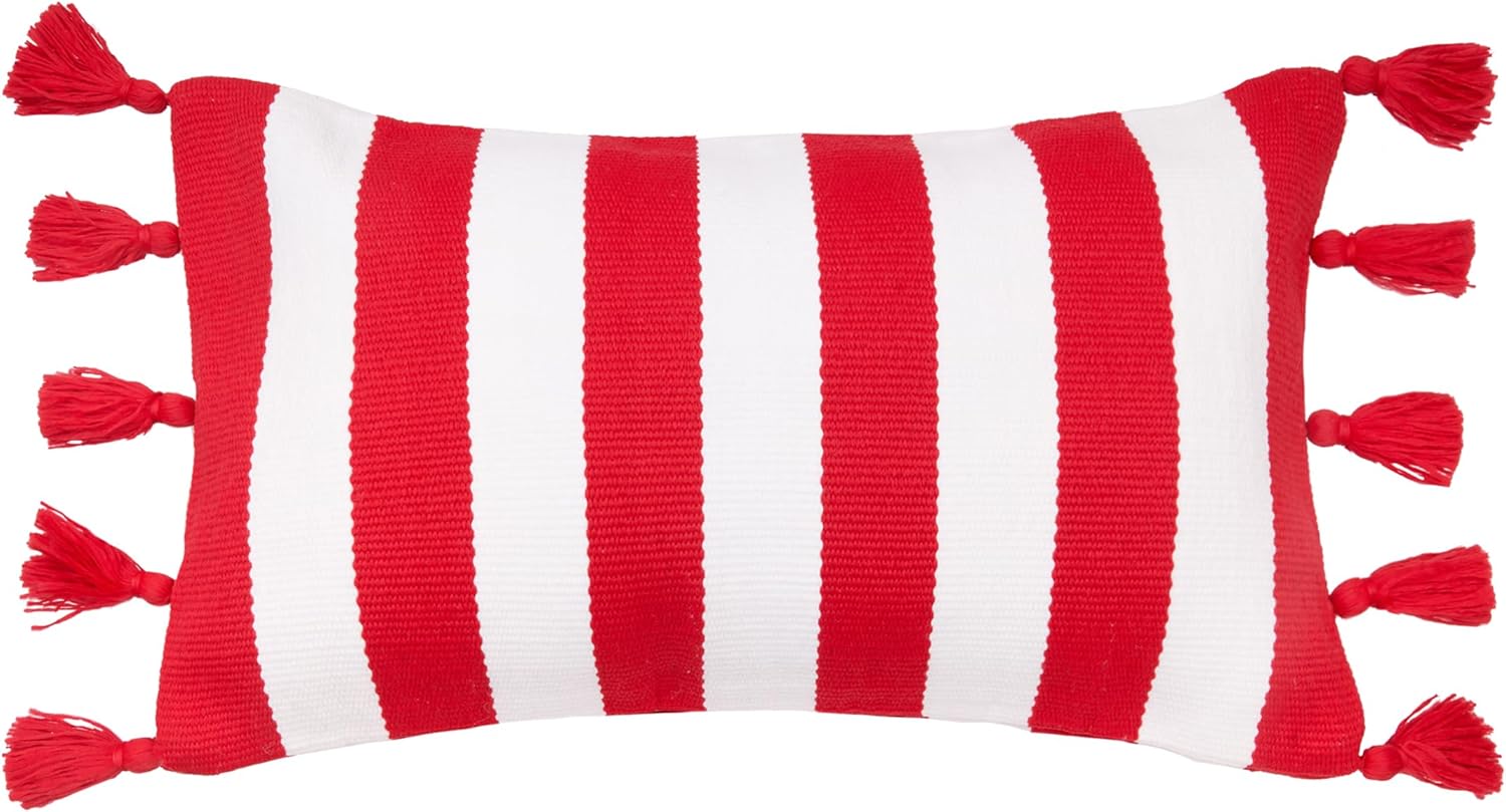 C&F Home Cabana Khaki Stripes Tassels Indoor/Outdoor Accent Pillow 14" x 22" Versatile Coastal Beach House Nautical Tropical Home Living Room Sofa Couch Chair Porch Patio 100% Polyester Decor