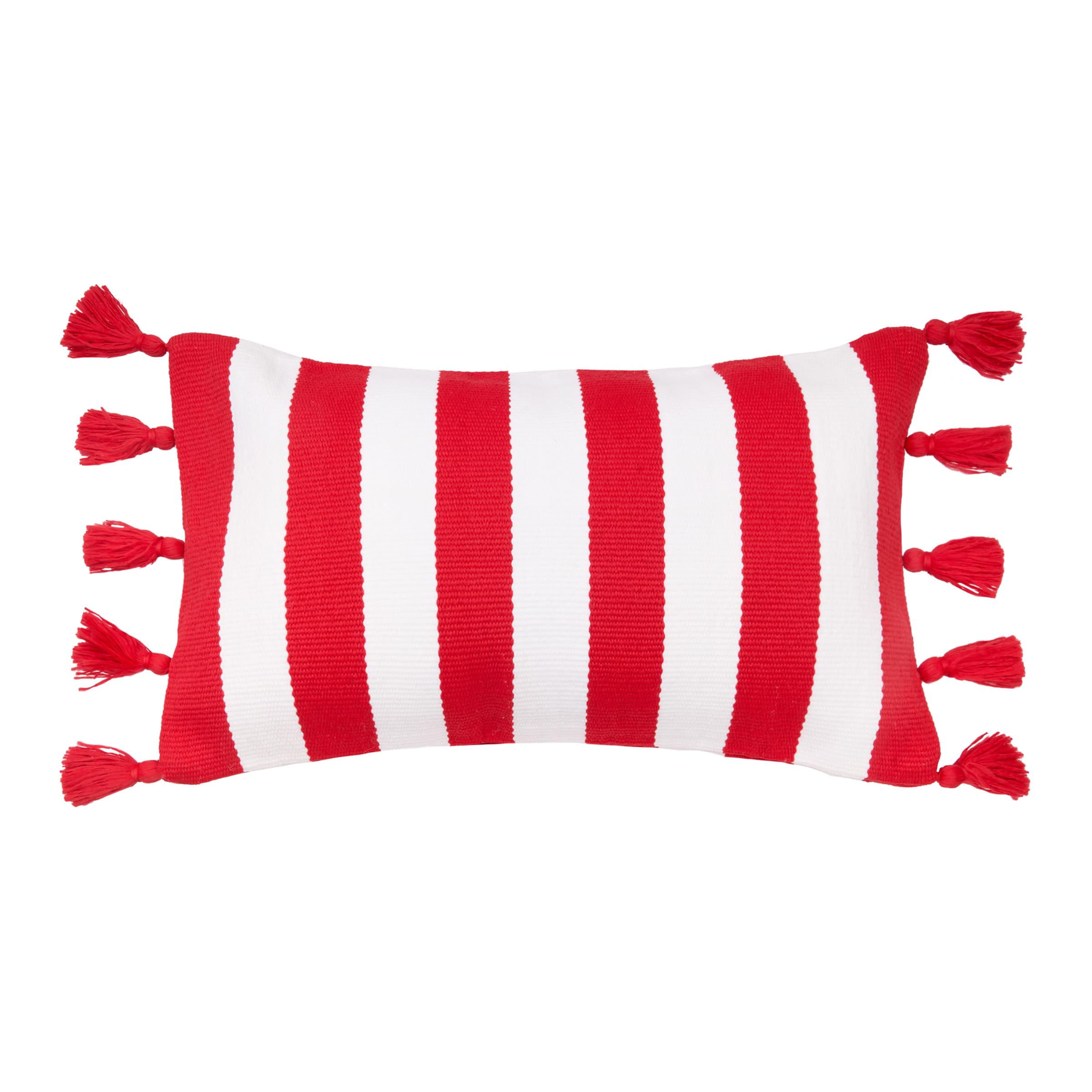 C&F Home Cabana Khaki Stripes Tassels Indoor/Outdoor Accent Pillow 14" x 22" Versatile Coastal Beach House Nautical Tropical Home Living Room Sofa Couch Chair Porch Patio 100% Polyester Decor