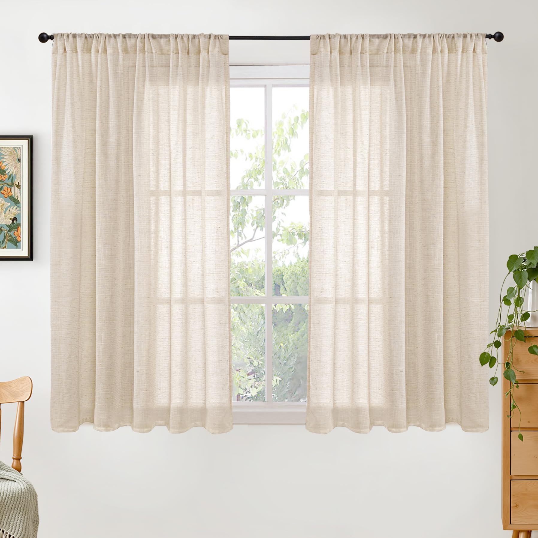 BGment 90 Inches Long Curtains Linen Semi Sheer, Light Filtering Window Treatments Drapes with Rod Pocket Lightweight for Living Room Bedroom, 2 Panels, 52 Inch Wide Each Panel
