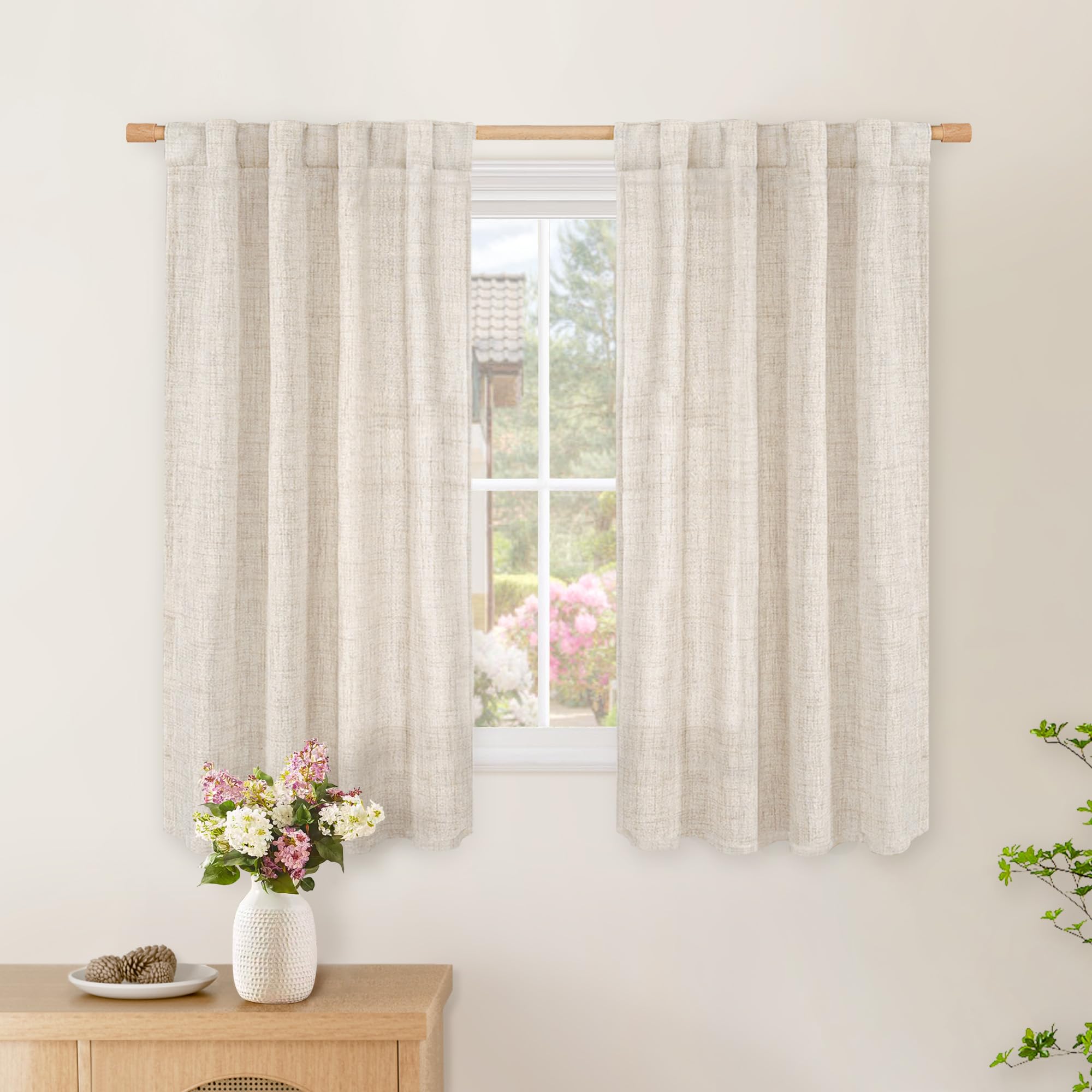 BGment Long 102 Inch Length Linen Curtains for Living Room, Natural Rod Pocket Textured Burlap Drapes Rustic Country Light Filtering for Bedroom Semi Sheer Back Tab, 2 Panel, 52 Inch Wide Each Panel