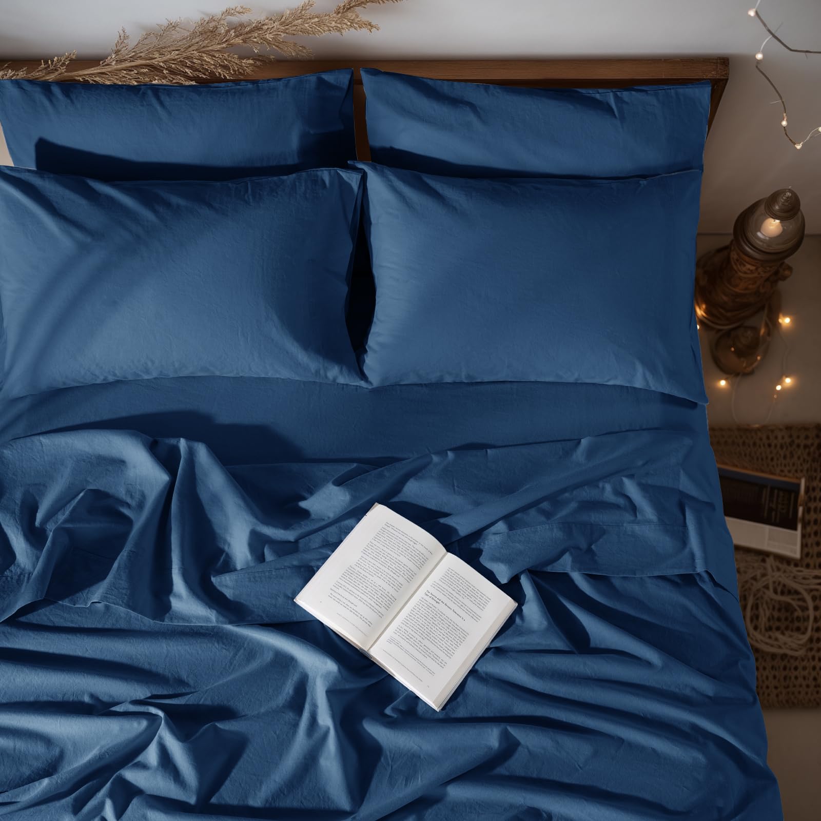 LBRO2M 100% Pure Linen Sheet Set Deep Pocket Up to 16" Bed Sheets Sets, Natural Flax Beddings Soft, Breathable, Comfortable for All Seasons 4 Pcs Sheet Set Queen Size, Linen