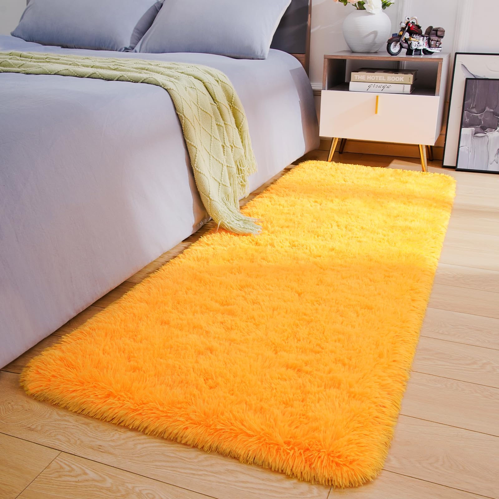 Amearea Yellow 6×9ft Soft Shag Rug, Non-slip Fluffy Carpet for Bedroom, Living Room & Nursery