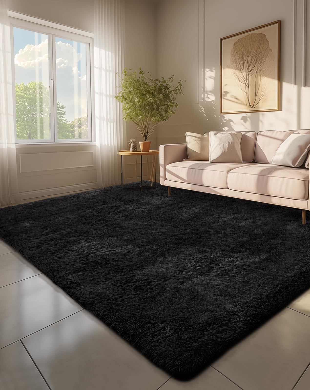 Ophanie Beige Rugs for Living Room Bedroom, 5x8 Fluffy Fuzzy Furry Carpet, Plush Soft Shaggy Bedside Indoor Floor Area Rug for Kids Girls Boys Baby Teen Dorm Nursery Home Decor Aesthetic