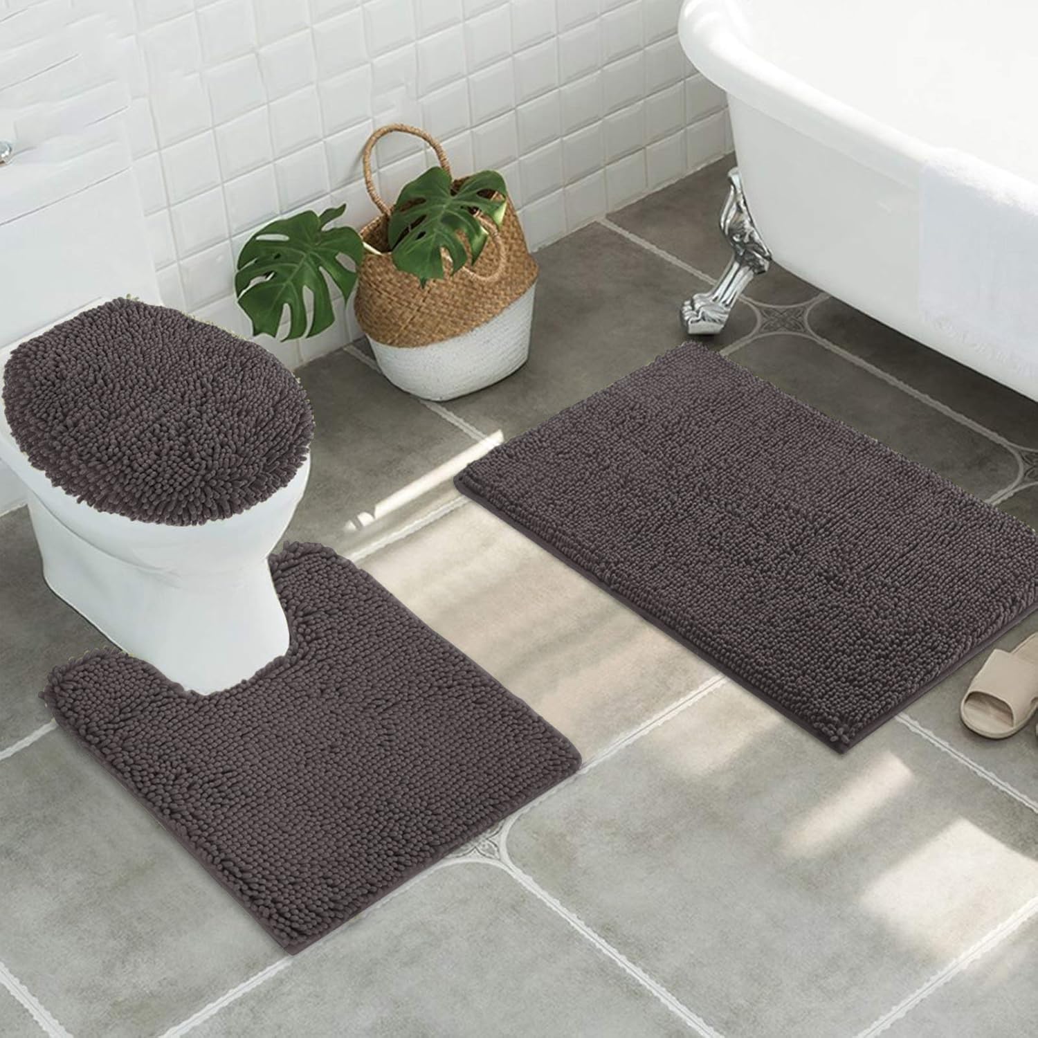 MAYSHINE Plush Shaggy Chenille Bath Mat | Extra Soft, Super Absorbent, Non-Slip Bathroom Rug | Fluffy Microfiber, Area Rug Sets for Bathroom Floor, Kitchen, Living Room | 59"x31" | Beige
