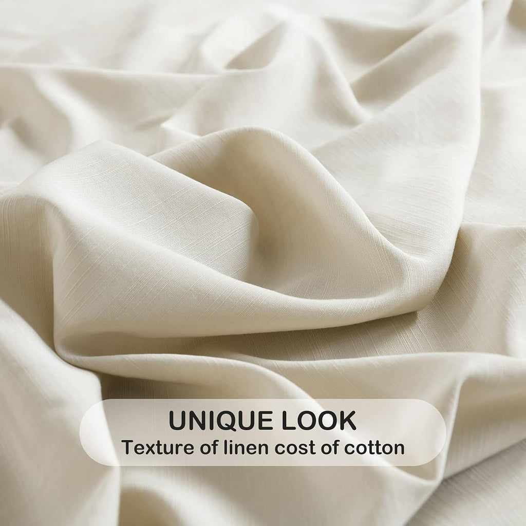 PANDATEX Beige Linen-Textured Bed Sheets Set, Bamboo Rayon, Cotton, Linen Blend Bed Sheets King Size, Soft Cool & Breathable for Hot Sleepers,Durable Natural Organic Bed 15'' Deep Pocket - 4 Piece