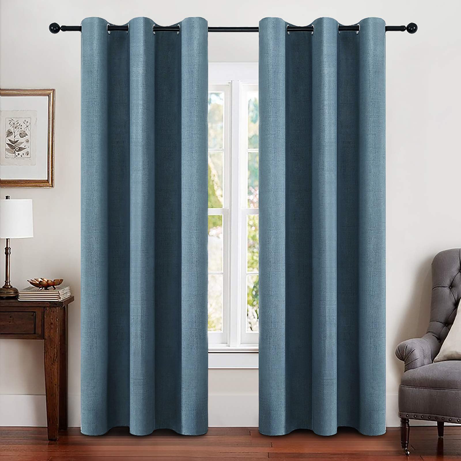 MIULEE 100% Blackout Linen Curtains for Bedroom Thermal Insulated Birch Grommet Room Darkening Curtains & Drapes for Living Room Nursery 52 x 96 Inch (2 Panels)