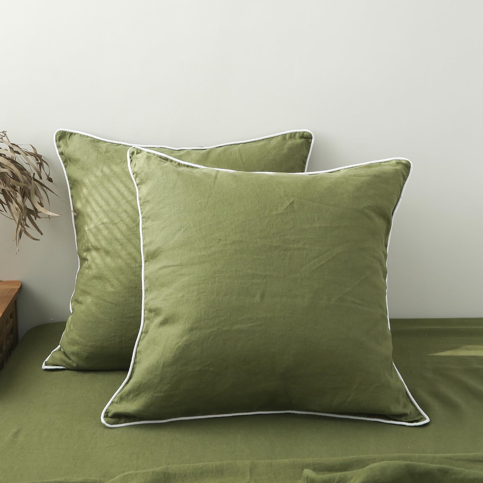 Simple&Opulence 100% Linen Euro Sham Pillow Covers Belgian Flax-Set of 2, Decorative Pillow Cover with Tassels, Boho Shabby Chic Style for Couch/Bed, Natural Linen, 26" x 26"