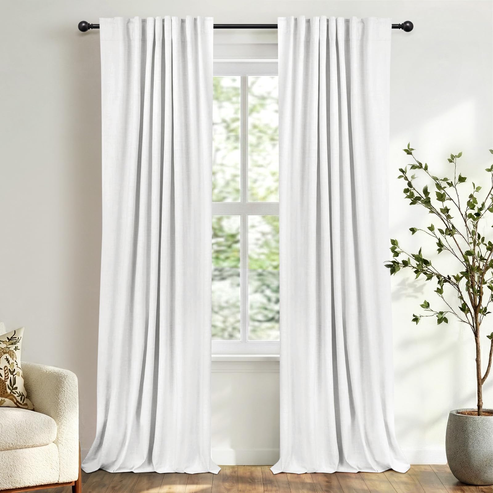 Oatmeal 2-Panel Linen Blackout Curtains, 50"W x 96"L, Thermal Insulated, Back Tab & Rod Pocket for Bedroom & Living Room