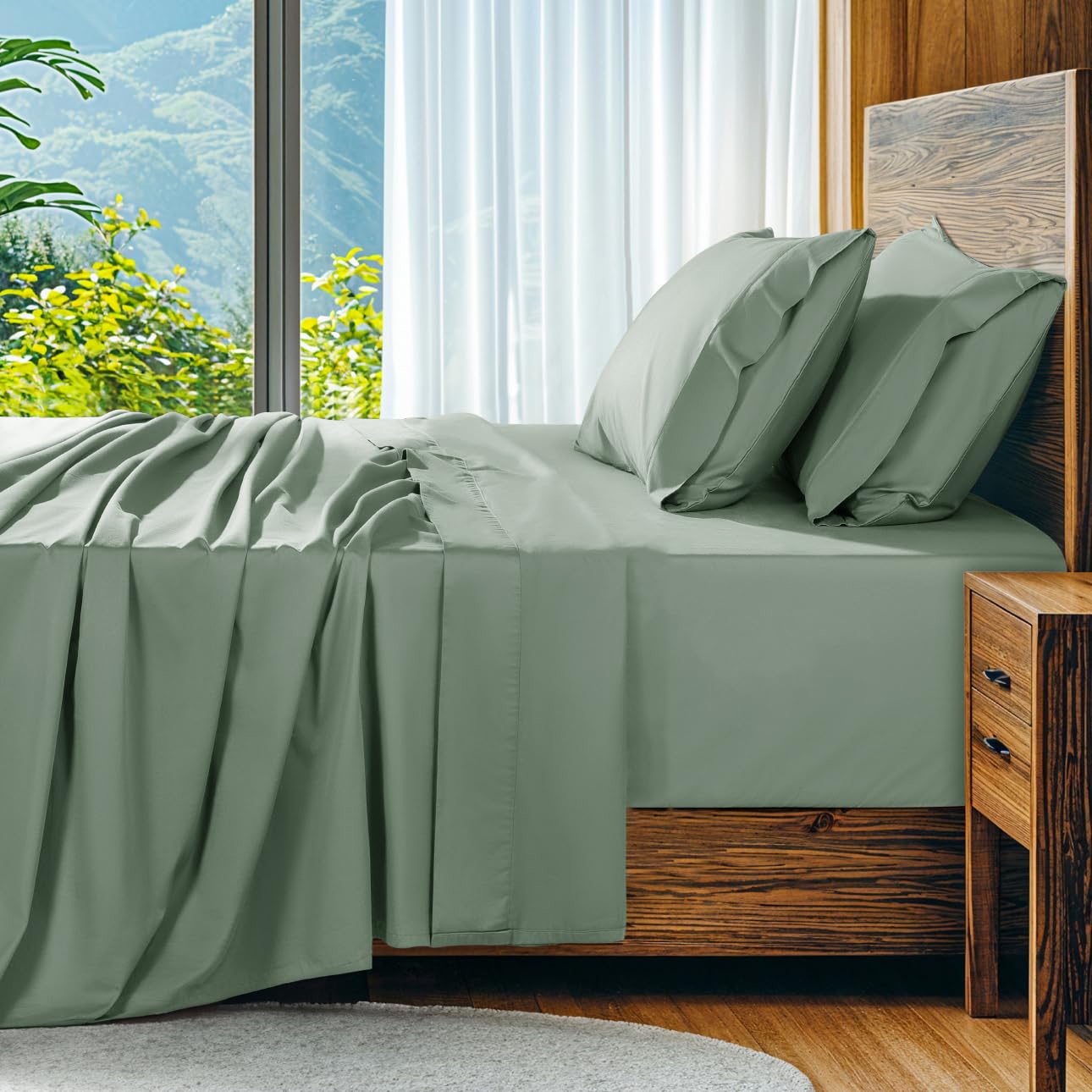 SONORO KATE 100% Egyptian Cotton Sheets Set, Extra Deep Pocket up to 18"-24",1000 High Thread Count, Soft & Breathable 5-Star Hotel Sateen Bed Sheets - 4 PC (Linen,Queen)
