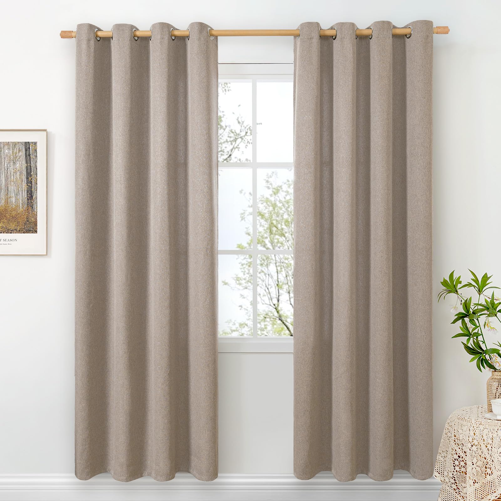 BGment Linen Curtains 95 Inch Long for Living Room 2 Panels, Thick Textured Privacy Floor Length Window Drapes Non See Through for Bedroom Farmhouse Light Filtering Grommet Top, Each 52 Inch Wide