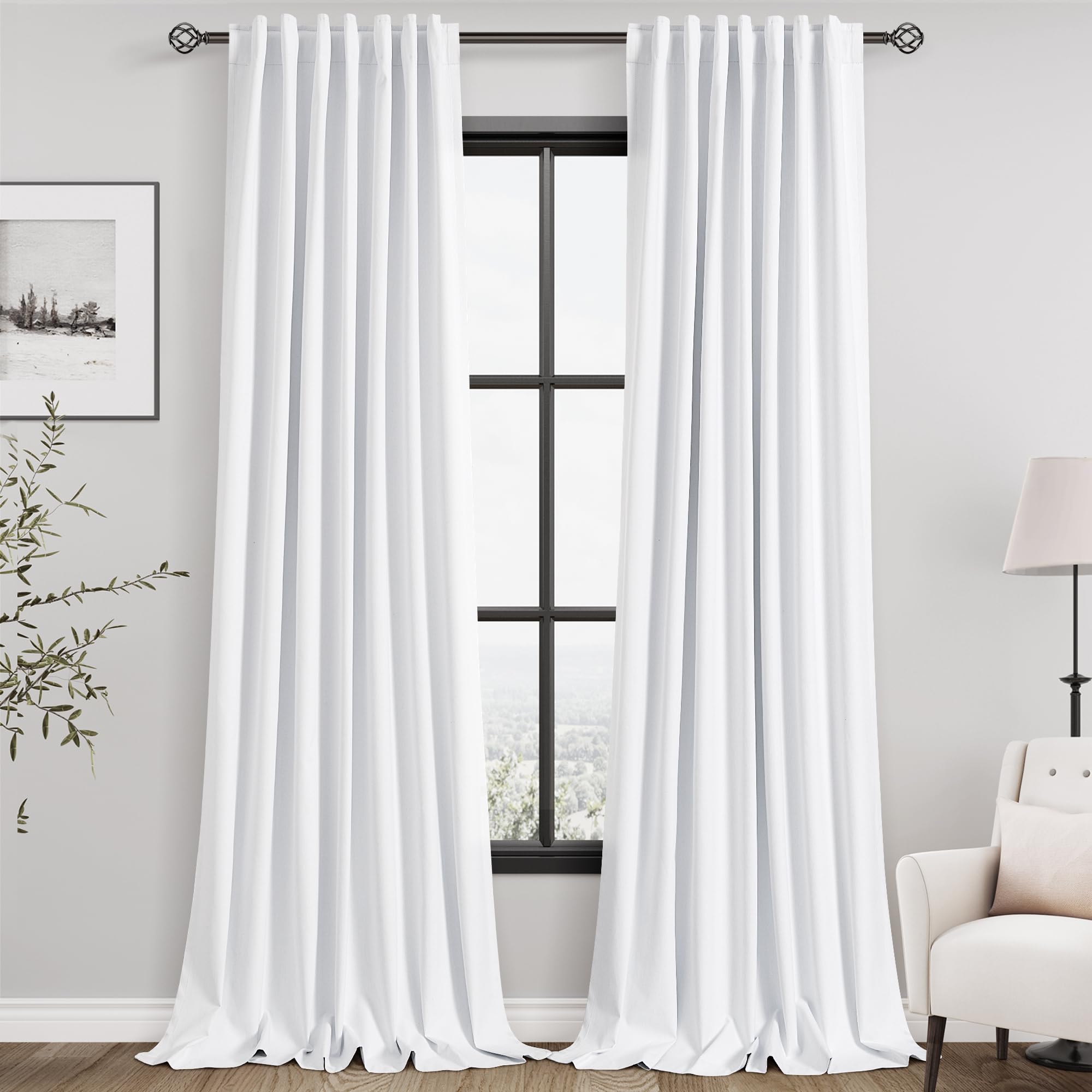 Nanspring Light Grey 100% Blackout Linen Curtains for Bedroom 90 Inches Long Back Tab Thermal Insulated Modern Luxury Simple Black Out Curtain for Living Room Dining Room Drapes 52x90, 2 Panels
