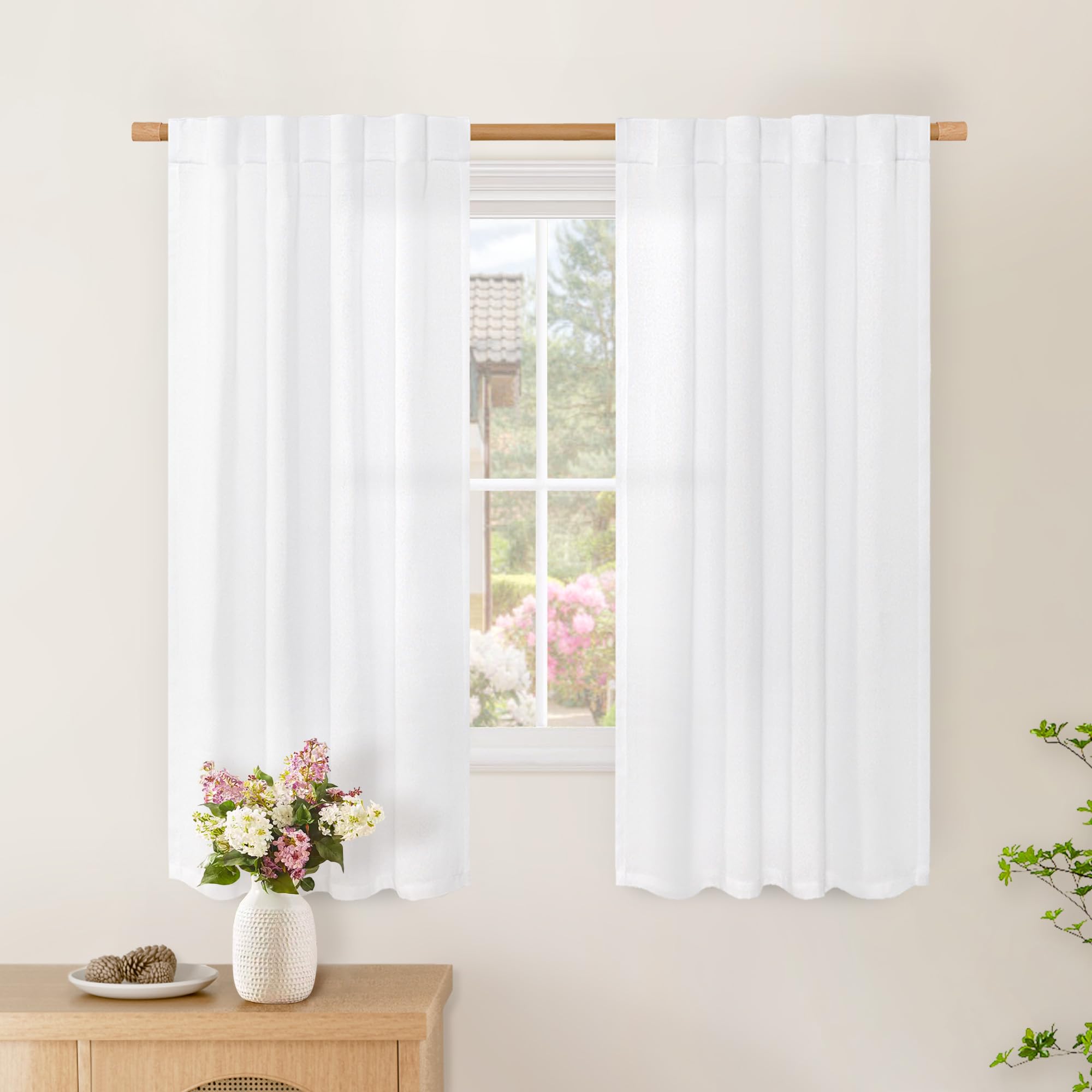 BGment Long 102 Inch Length Linen Curtains for Living Room, Natural Rod Pocket Textured Burlap Drapes Rustic Country Light Filtering for Bedroom Semi Sheer Back Tab, 2 Panel, 52 Inch Wide Each Panel
