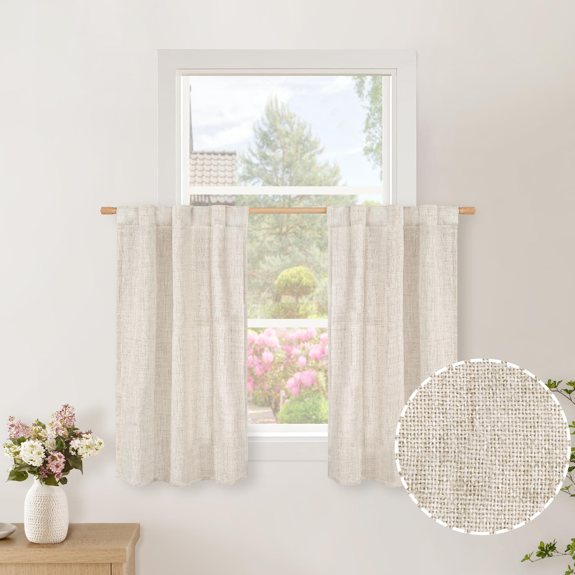 BGment Long 102 Inch Length Linen Curtains for Living Room, Natural Rod Pocket Textured Burlap Drapes Rustic Country Light Filtering for Bedroom Semi Sheer Back Tab, 2 Panel, 52 Inch Wide Each Panel