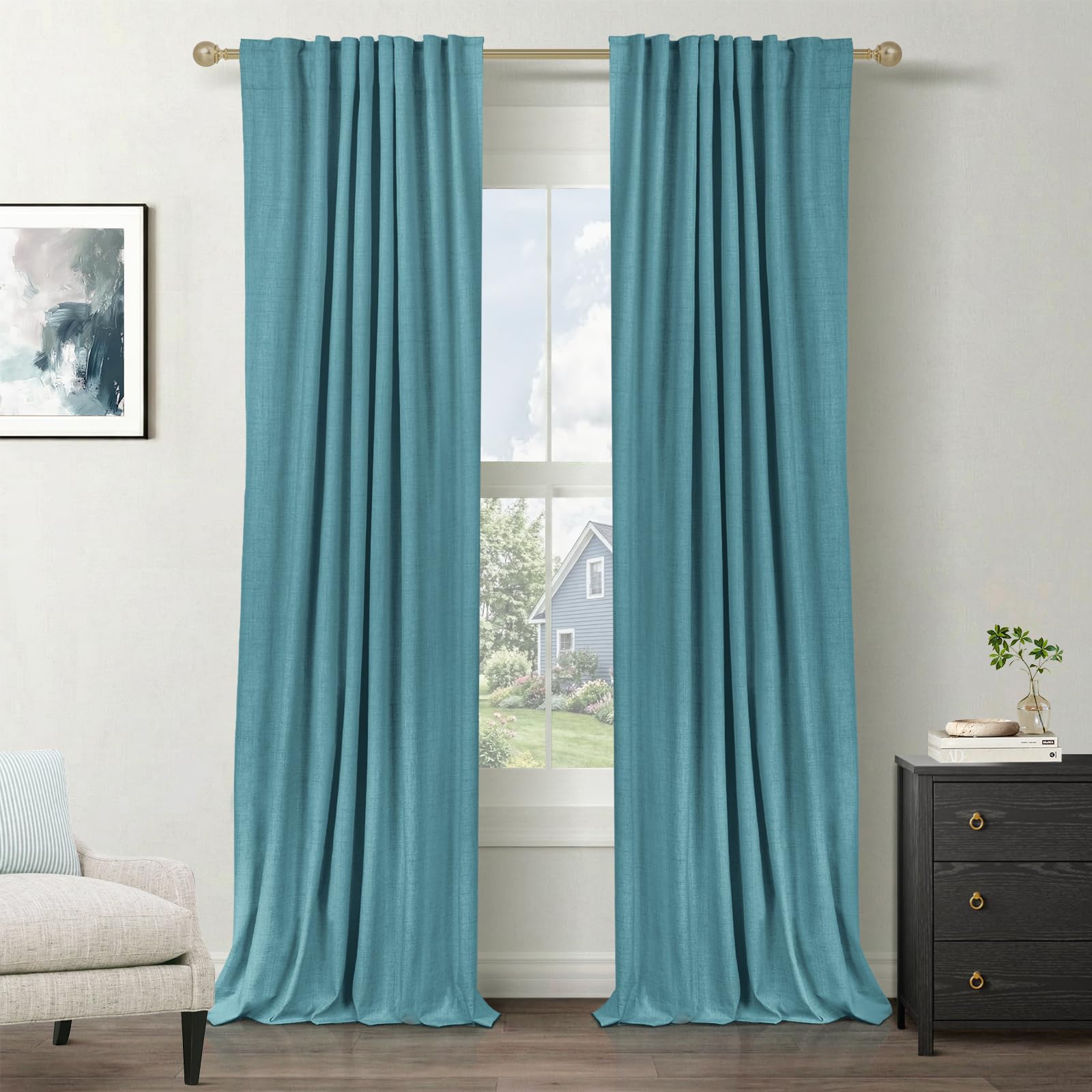 Oatmeal 2-Panel Linen Blackout Curtains, 50"W x 96"L, Thermal Insulated, Back Tab & Rod Pocket for Bedroom & Living Room