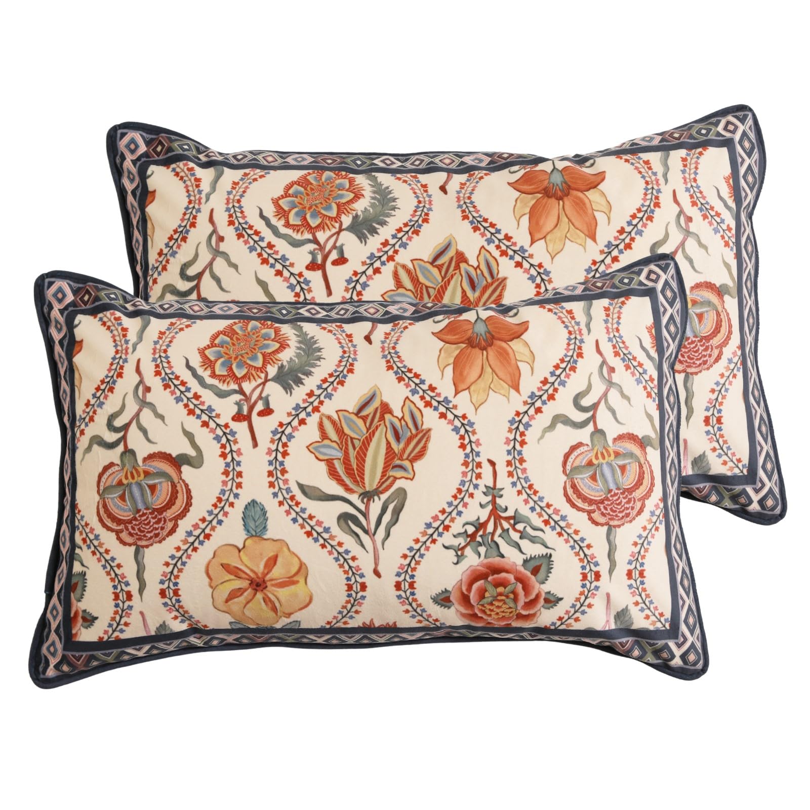 bilin gaier Vintage Square Throw Pillow Covers Pack of 2,Red Cozy Velvet with Leaves and Floral Pattern Pillowcases,Decoration Pillows Cushion Covers for Living Room Couch Sofa Bed Car Chair,18"x18"