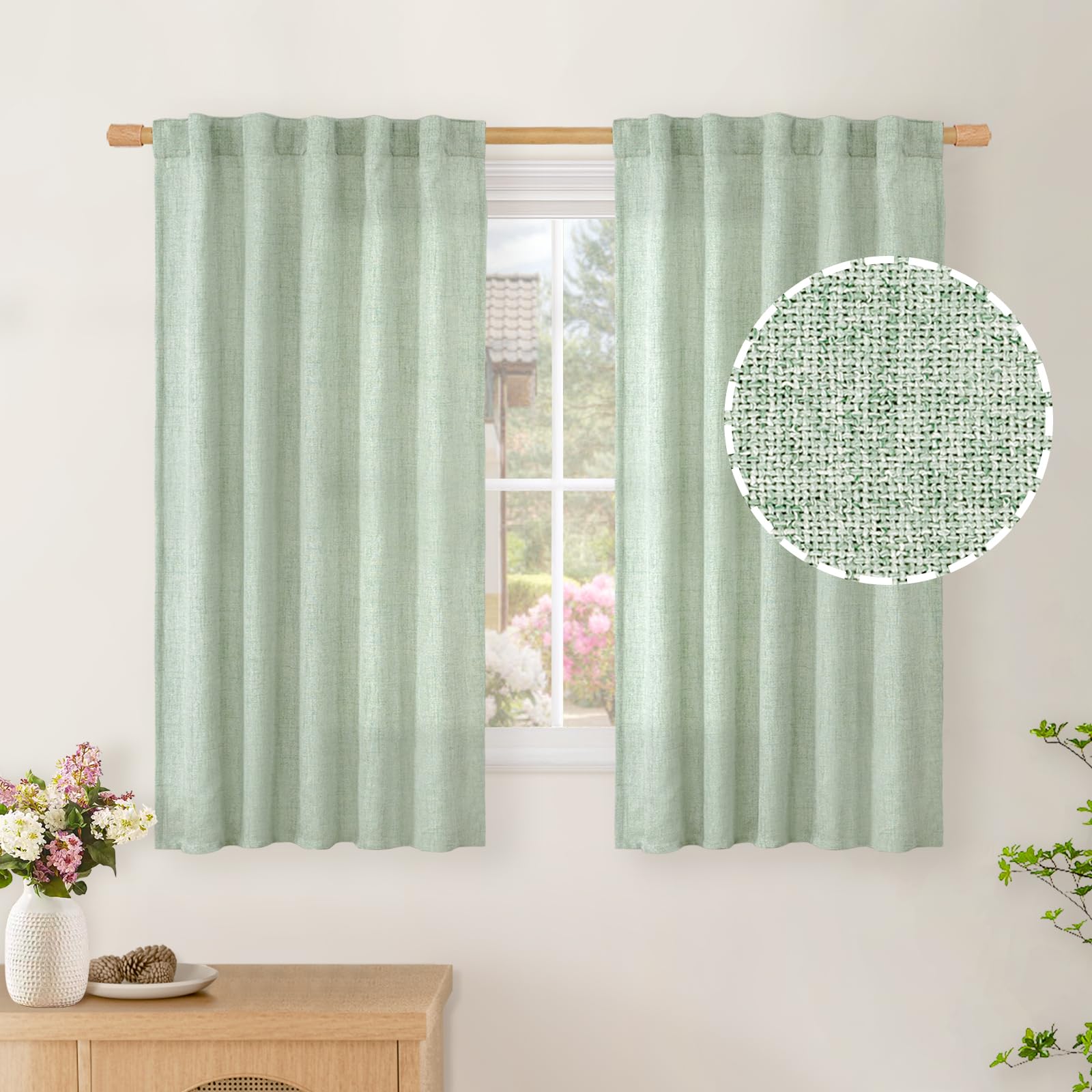 BGment Long 102 Inch Length Linen Curtains for Living Room, Natural Rod Pocket Textured Burlap Drapes Rustic Country Light Filtering for Bedroom Semi Sheer Back Tab, 2 Panel, 52 Inch Wide Each Panel