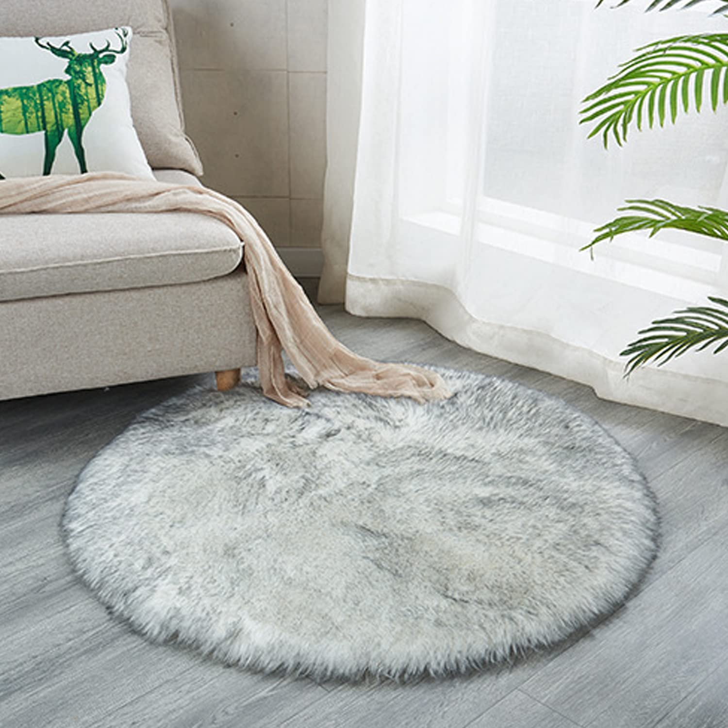 Luxury Faux Sheepskin Area Rugs Supersoft Fluffy Shaggy Round Floor Carpet Mat Decorative Throw Cover- Children Play Carpet for Living & Bedroom Sofa Light Pink, 5 ft Diameter
