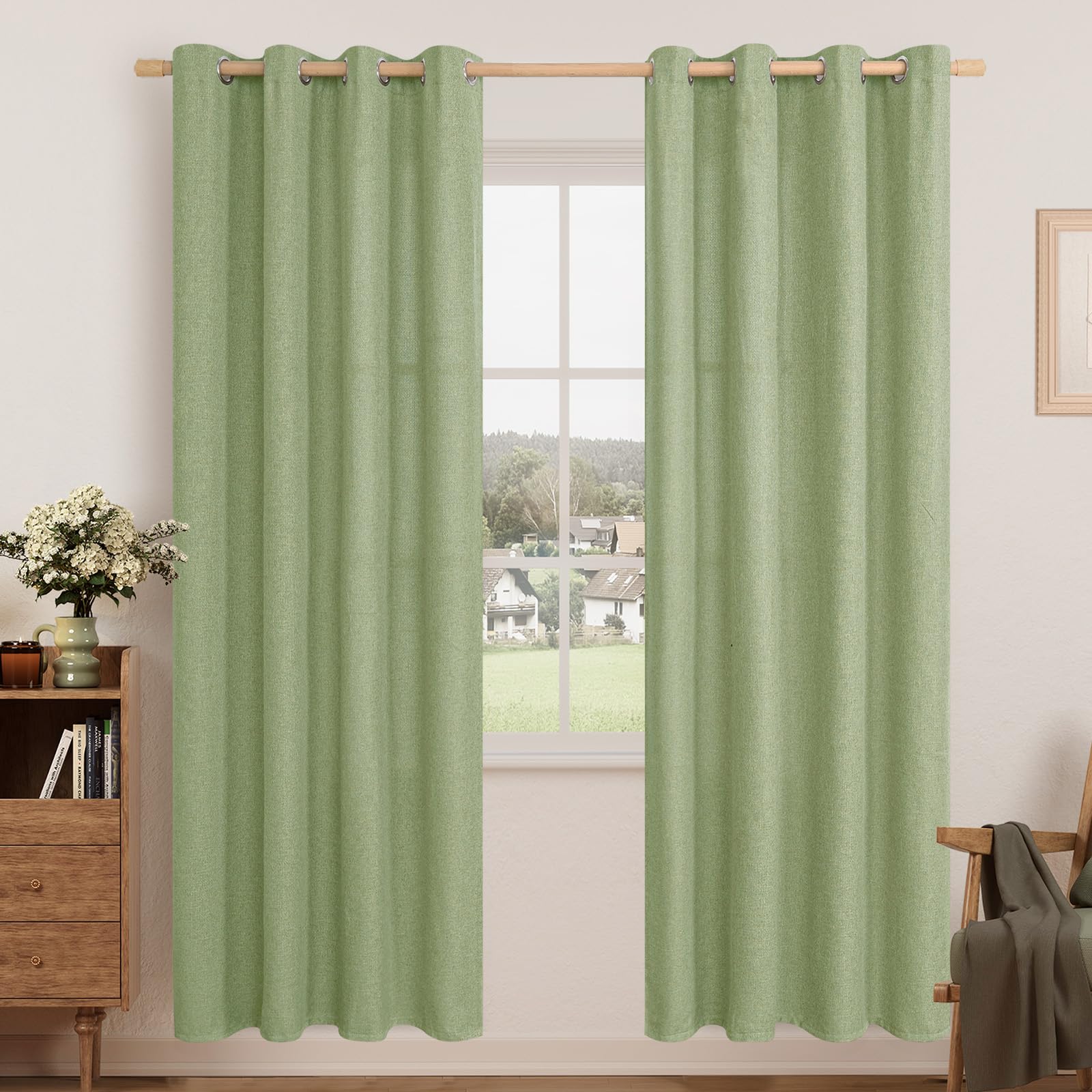 LAMIT Natural Beige Linen Curtains for Bedroom, 84 inches Grommet Thermal Insulated Thick Burlap Farmhouse Neutral Curtains Noise Reducing Light Filtering Drapes for Living Room, 2 Panels, W60 x L84
