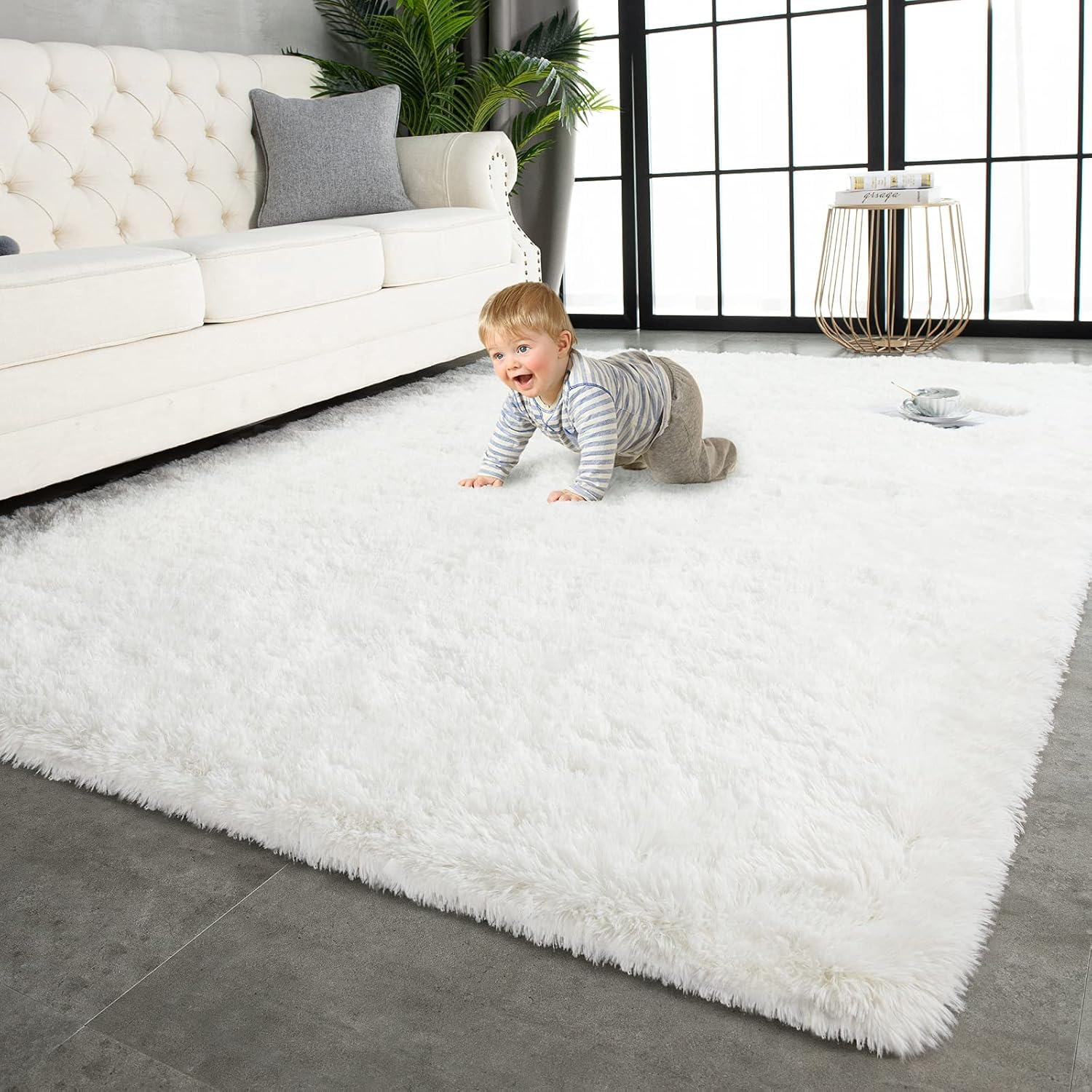 TWINNIS Super Soft Shaggy Rugs Fluffy Carpets, 6x9 Feet, Indoor Modern Plush Area Rugs for Living Room Bedroom Kids Room Nursery Home Decor, Upgrade Anti-Skid Rectangular Fuzzy Rug, Black Gray