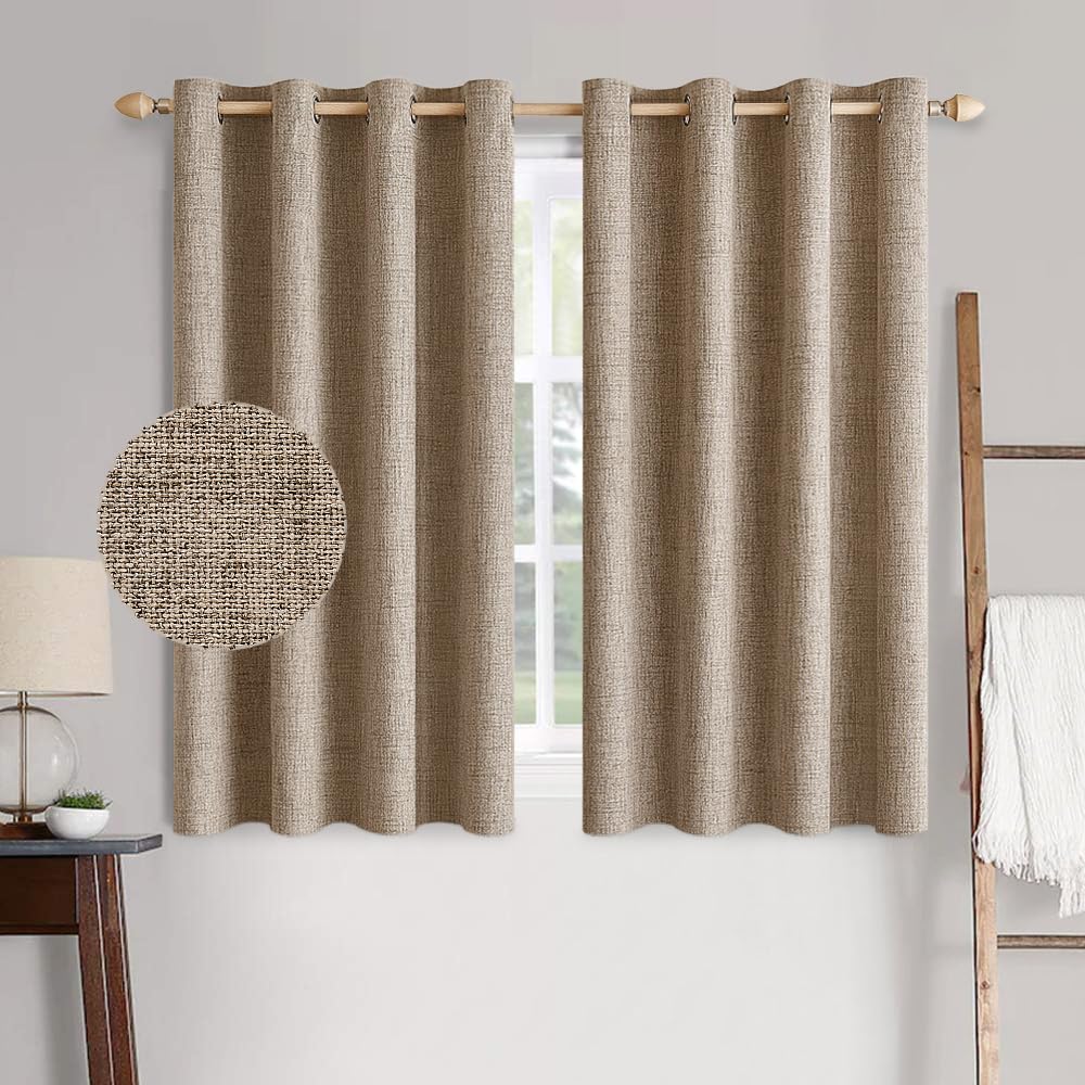 MIULEE 100% Blackout Linen Curtains for Bedroom Thermal Insulated Birch Grommet Room Darkening Curtains & Drapes for Living Room Nursery 52 x 96 Inch (2 Panels)