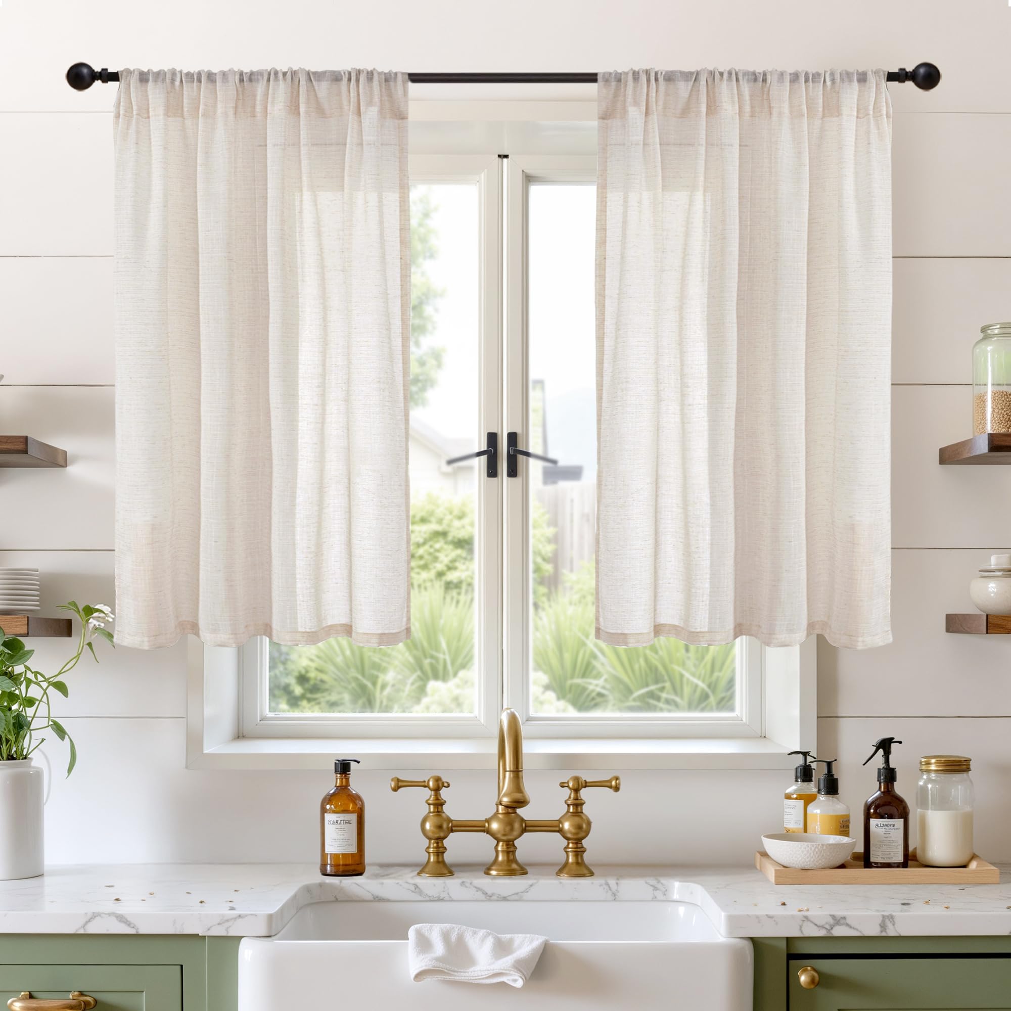 BGment 90 Inches Long Curtains Linen Semi Sheer, Light Filtering Window Treatments Drapes with Rod Pocket Lightweight for Living Room Bedroom, 2 Panels, 52 Inch Wide Each Panel