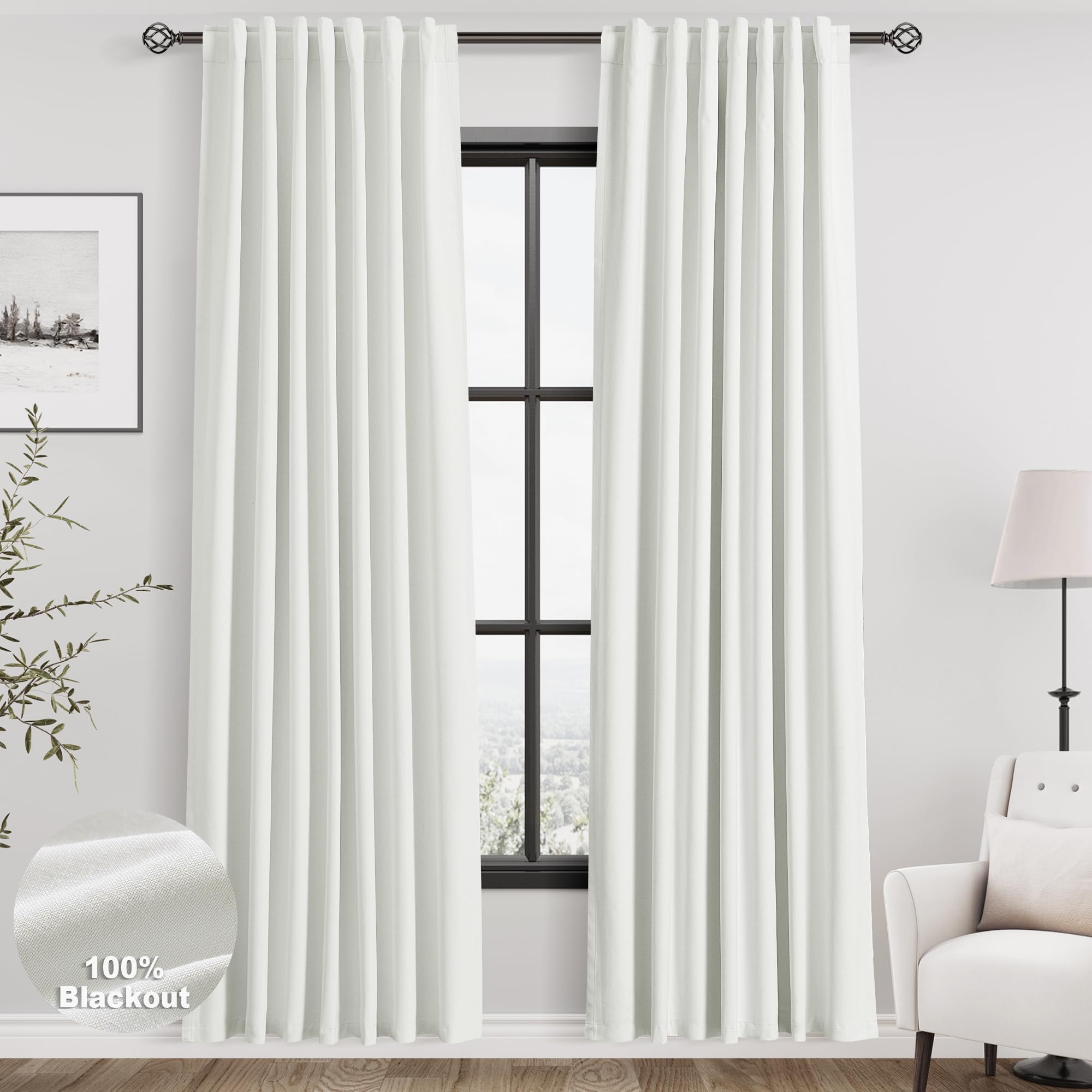Nanspring Light Grey 100% Blackout Linen Curtains for Bedroom 90 Inches Long Back Tab Thermal Insulated Modern Luxury Simple Black Out Curtain for Living Room Dining Room Drapes 52x90, 2 Panels