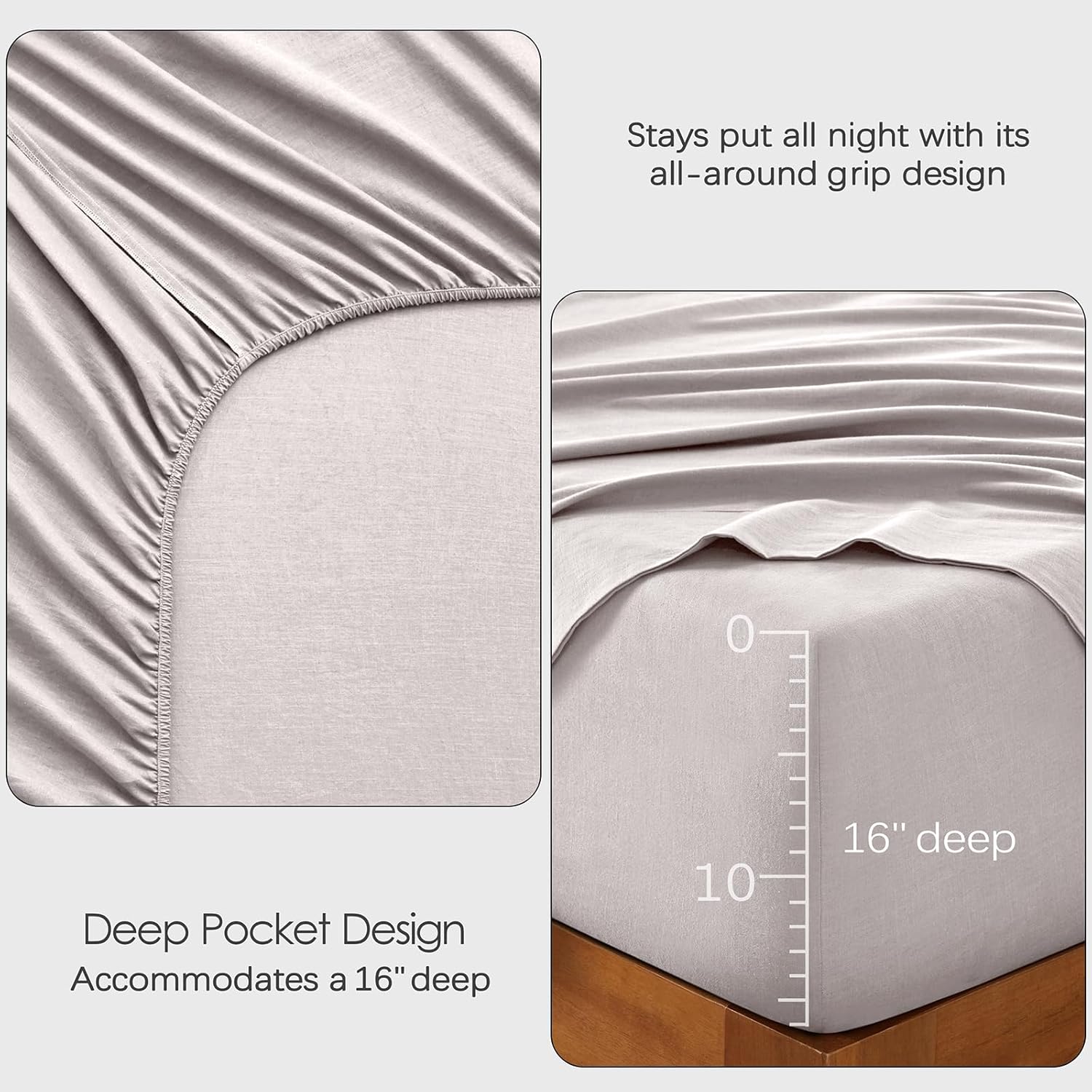 100% French Linen Sheets Natural Linen Queen Size Sheets Set, Breathable and Durable for Hot Sleepers, 4 Pcs Bed Sheets with 16 Inch Deep Pocket - 1 Flat Sheet, 1 Fitted Sheet, 2 Pillowcases