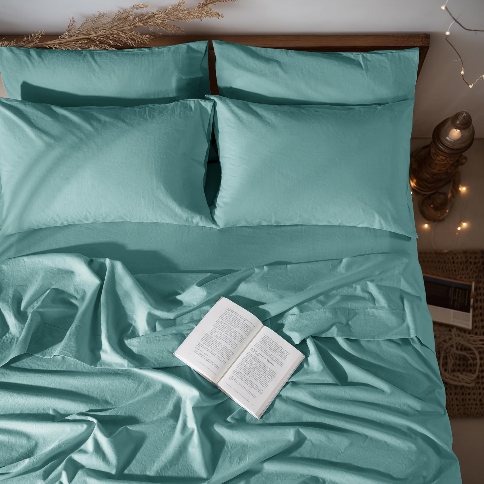 LBRO2M 100% Pure Linen Sheet Set Deep Pocket Up to 16" Bed Sheets Sets, Natural Flax Beddings Soft, Breathable, Comfortable for All Seasons 4 Pcs Sheet Set Queen Size, Linen