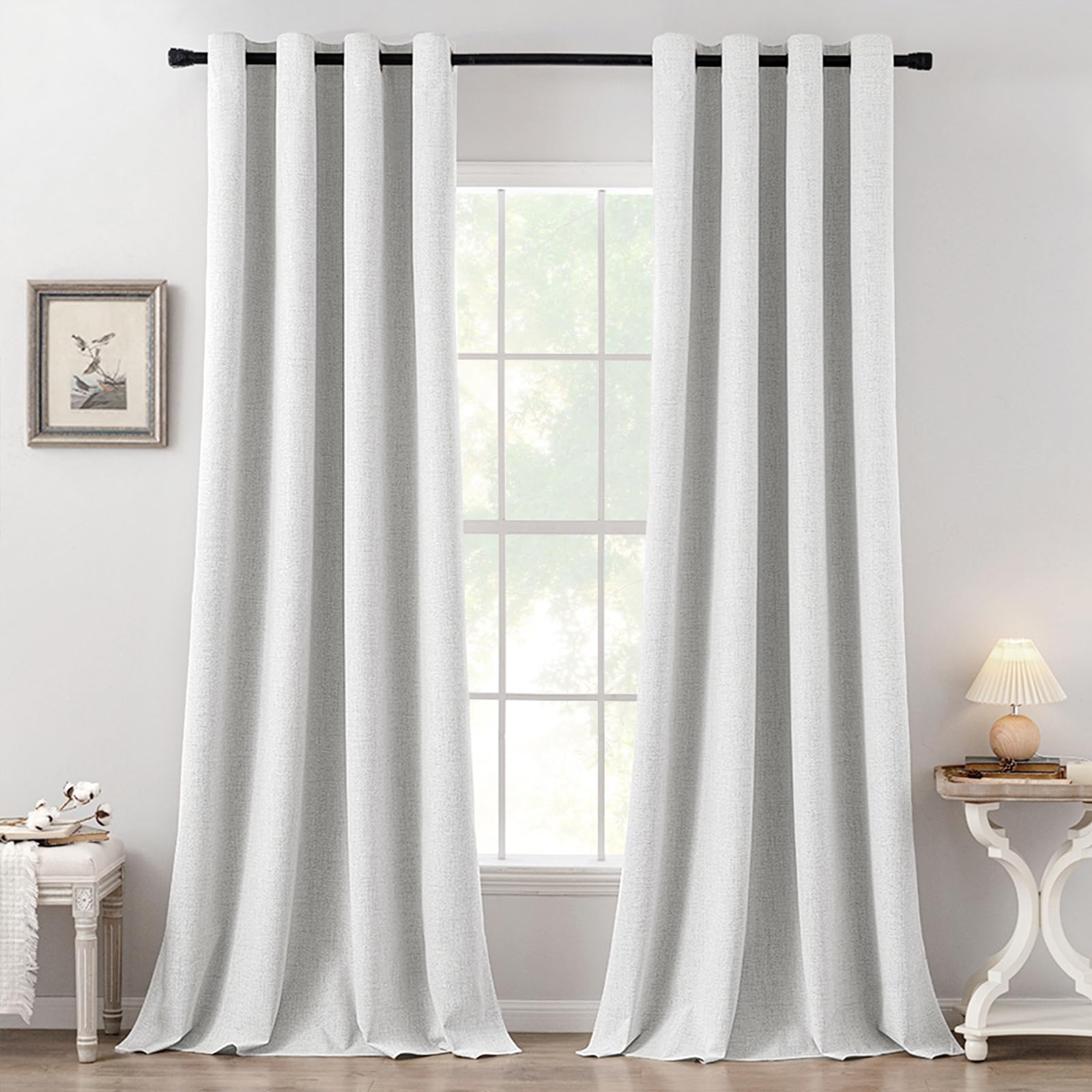 MIULEE 100% Blackout Linen Curtains for Bedroom Thermal Insulated Birch Grommet Room Darkening Curtains & Drapes for Living Room Nursery 52 x 96 Inch (2 Panels)