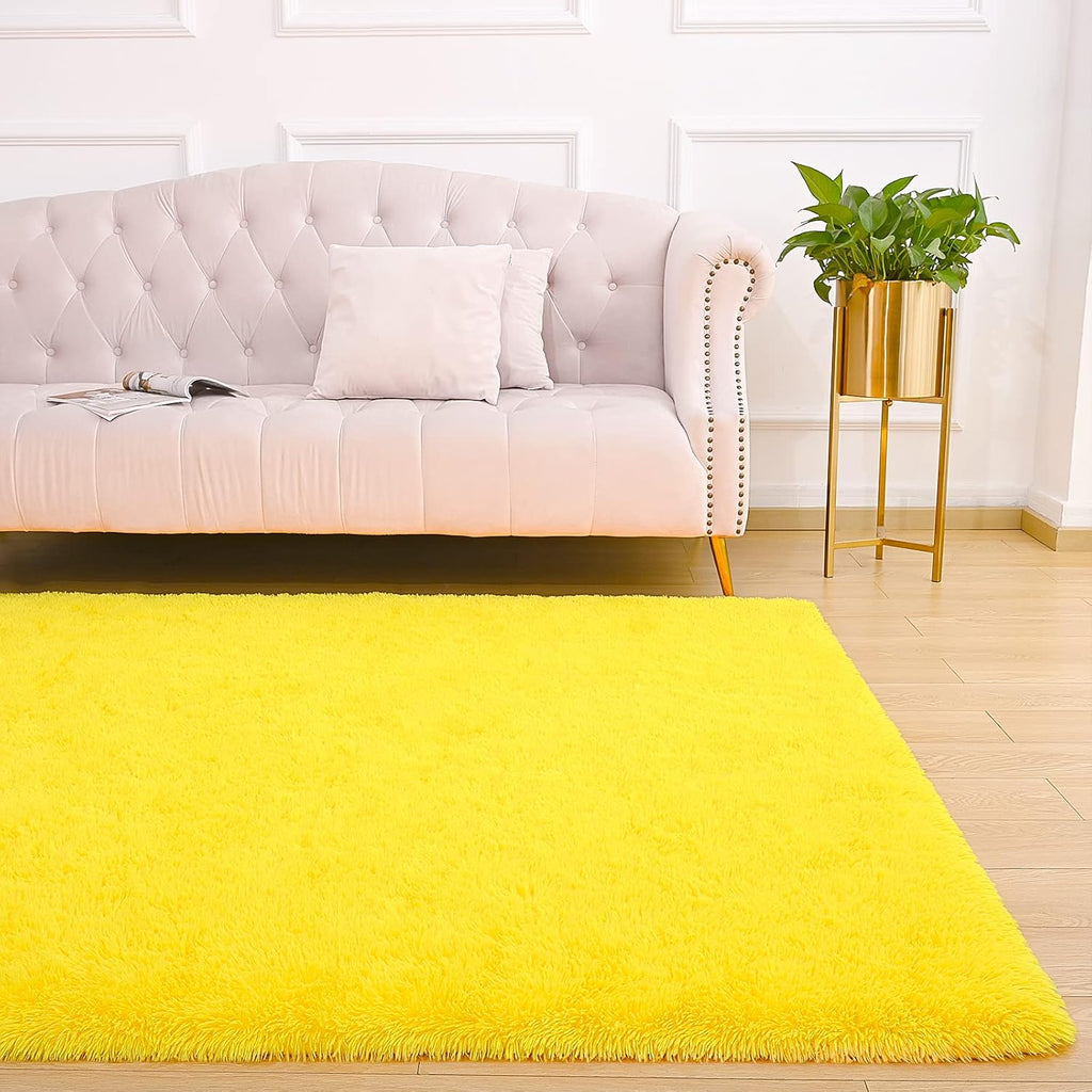 Amearea Yellow 6×9ft Soft Shag Rug, Non-slip Fluffy Carpet for Bedroom, Living Room & Nursery