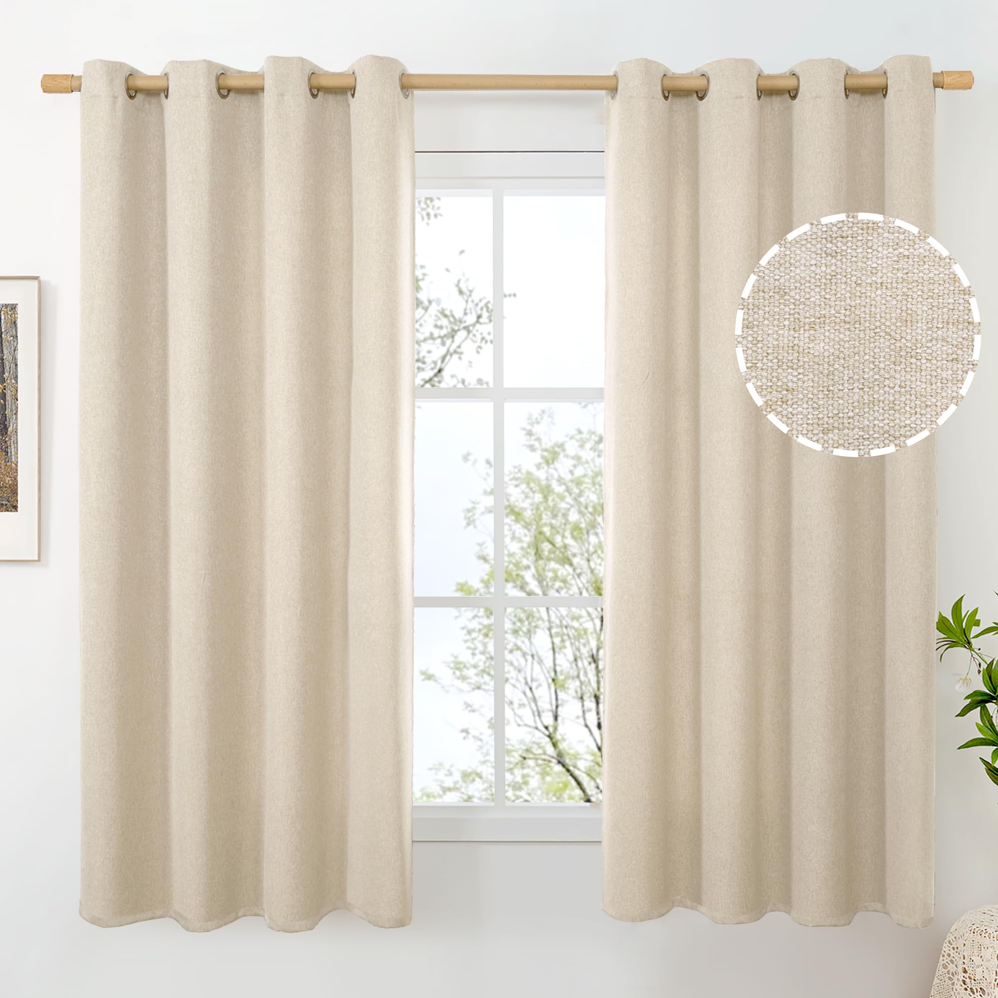 BGment Linen Curtains 95 Inch Long for Living Room 2 Panels, Thick Textured Privacy Floor Length Window Drapes Non See Through for Bedroom Farmhouse Light Filtering Grommet Top, Each 52 Inch Wide