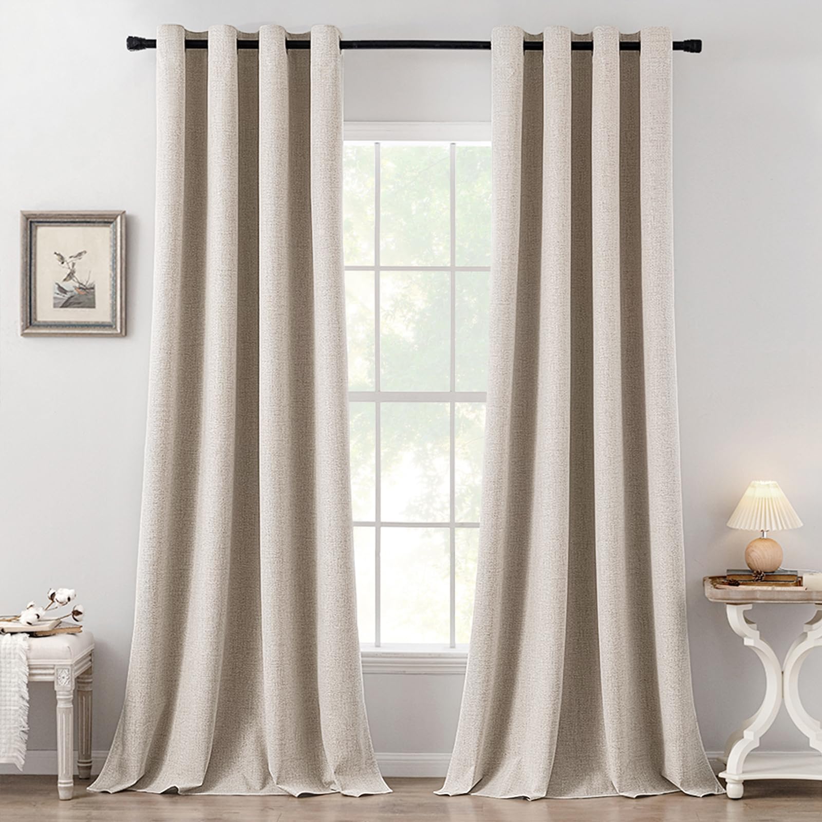 MIULEE 100% Blackout Linen Curtains for Bedroom Thermal Insulated Birch Grommet Room Darkening Curtains & Drapes for Living Room Nursery 52 x 96 Inch (2 Panels)