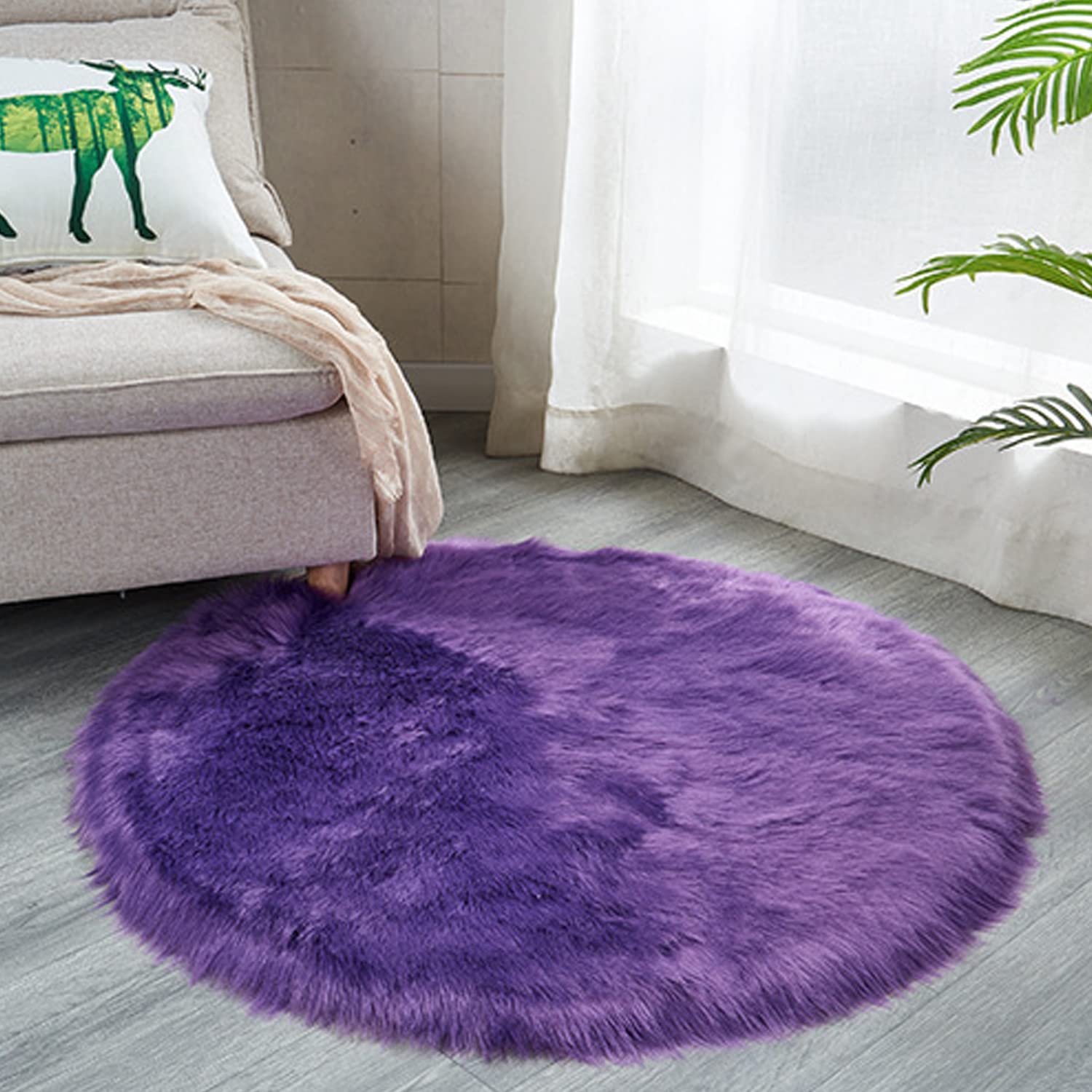 Luxury Faux Sheepskin Area Rugs Supersoft Fluffy Shaggy Round Floor Carpet Mat Decorative Throw Cover- Children Play Carpet for Living & Bedroom Sofa Light Pink, 5 ft Diameter