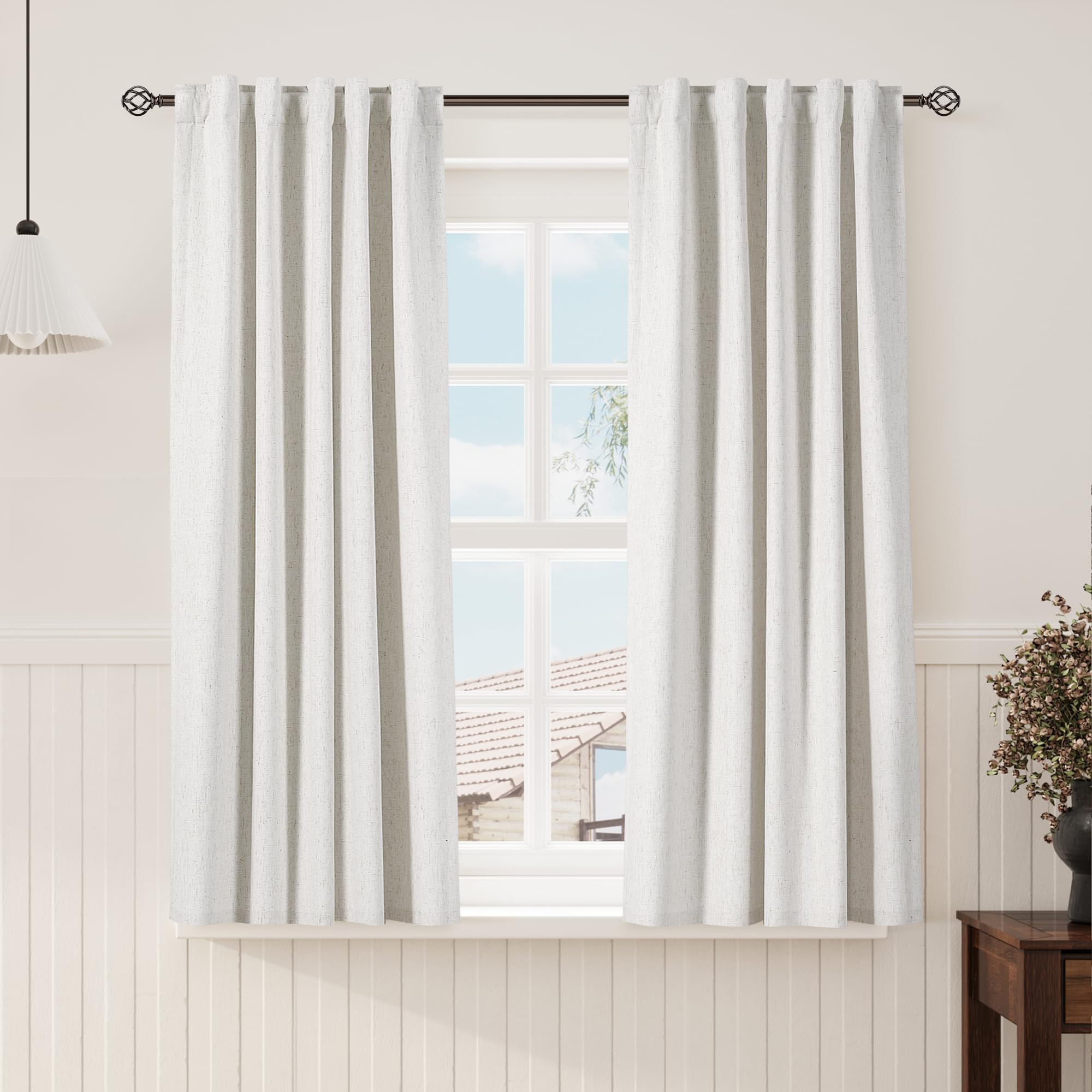 Nanspring Light Grey 100% Blackout Linen Curtains for Bedroom 90 Inches Long Back Tab Thermal Insulated Modern Luxury Simple Black Out Curtain for Living Room Dining Room Drapes 52x90, 2 Panels