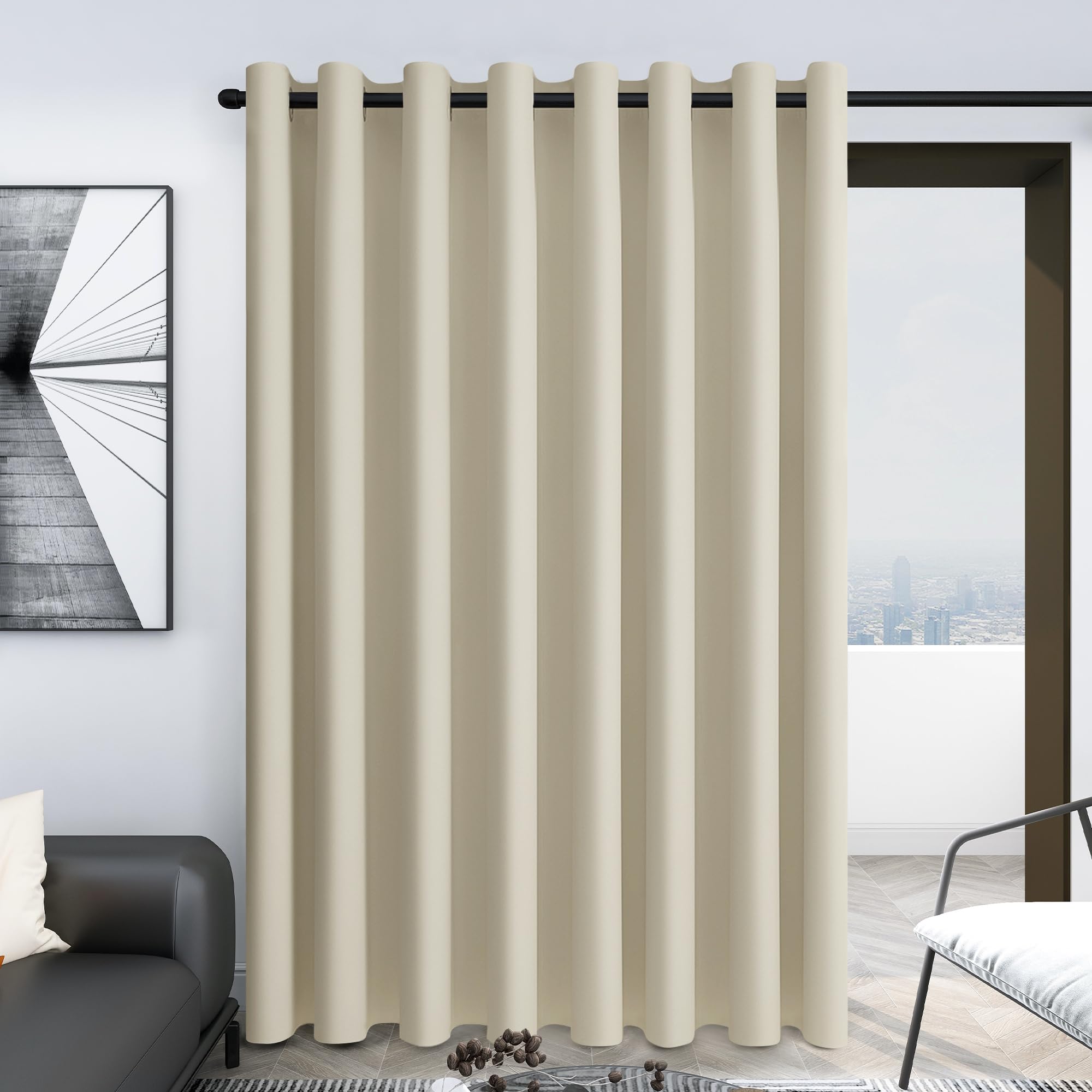 Deconovo Blackout Wide Curtain Panel, Grommet Top Thermal Insulated Room Darkening Drape for Bedroom Living Room, Khaki Divider, 100W x 84L Inch, Pack of 1