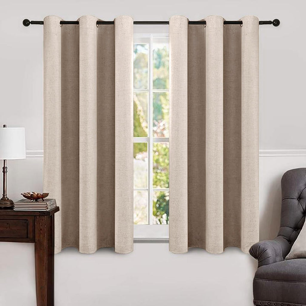 MIULEE 100% Blackout Linen Curtains for Bedroom Thermal Insulated Birch Grommet Room Darkening Curtains & Drapes for Living Room Nursery 52 x 96 Inch (2 Panels)