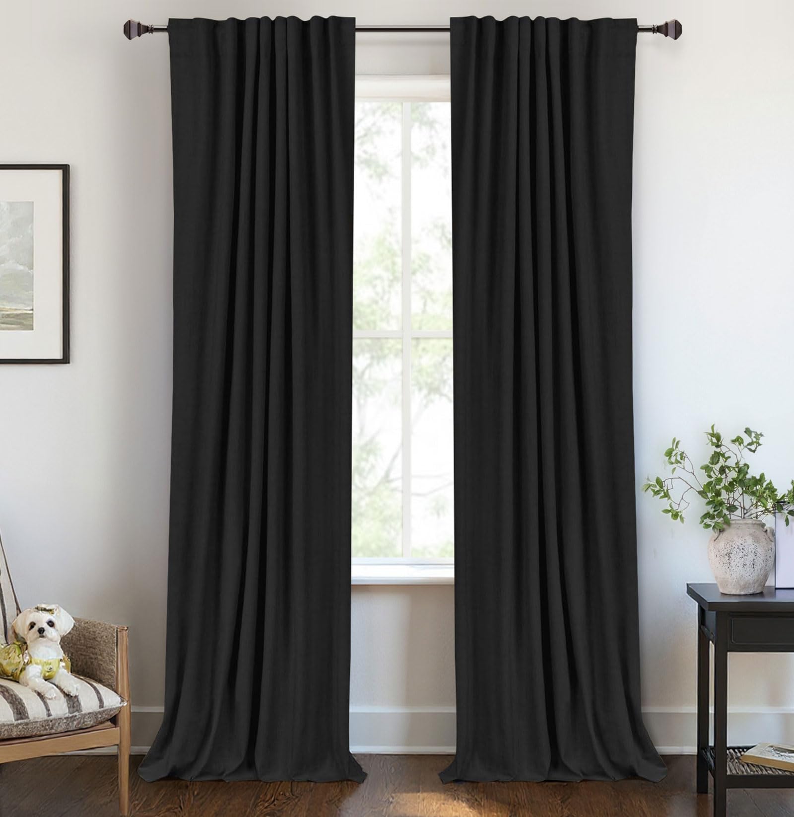 Oatmeal 2-Panel Linen Blackout Curtains, 50"W x 96"L, Thermal Insulated, Back Tab & Rod Pocket for Bedroom & Living Room