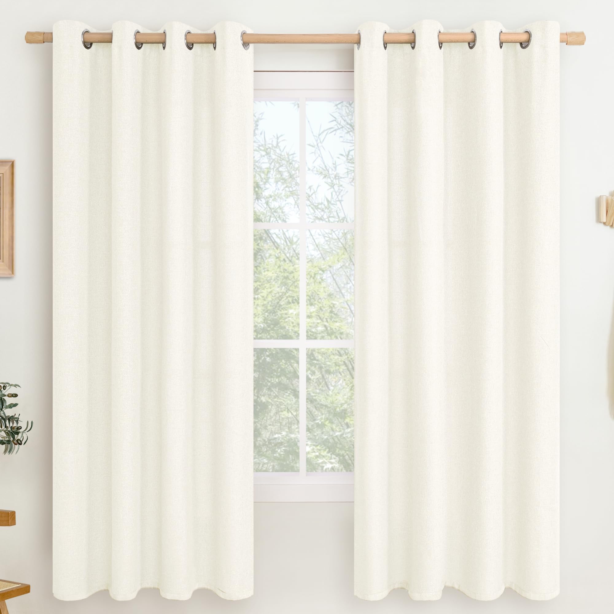 LAMIT Natural Beige Linen Curtains for Bedroom, 84 inches Grommet Thermal Insulated Thick Burlap Farmhouse Neutral Curtains Noise Reducing Light Filtering Drapes for Living Room, 2 Panels, W60 x L84