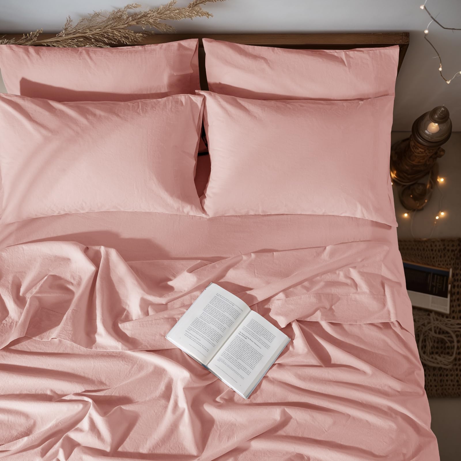 LBRO2M 100% Pure Linen Sheet Set Deep Pocket Up to 16" Bed Sheets Sets, Natural Flax Beddings Soft, Breathable, Comfortable for All Seasons 4 Pcs Sheet Set Queen Size, Linen