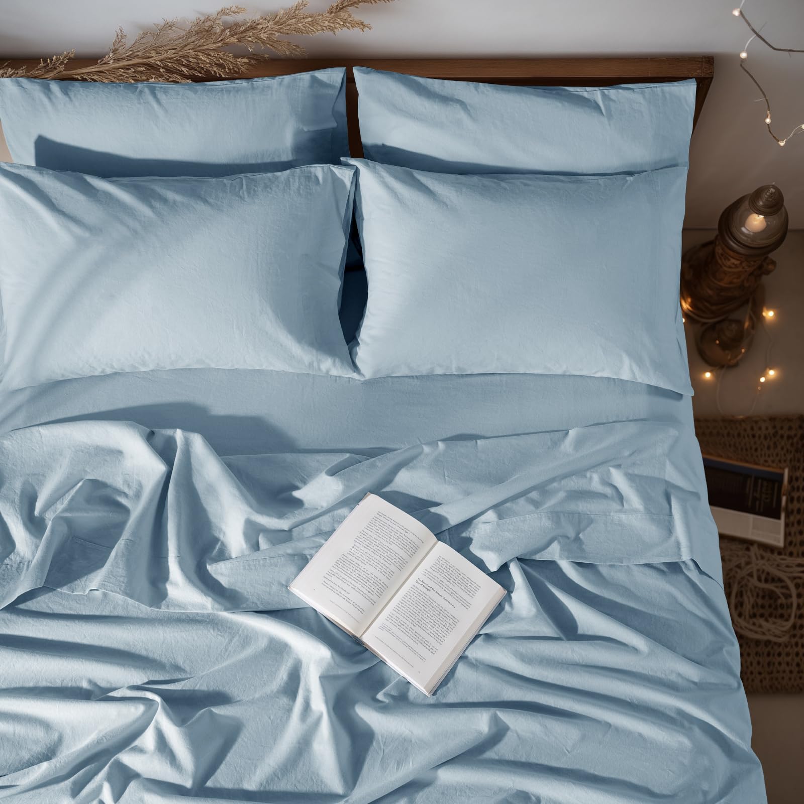 LBRO2M 100% Pure Linen Sheet Set Deep Pocket Up to 16" Bed Sheets Sets, Natural Flax Beddings Soft, Breathable, Comfortable for All Seasons 4 Pcs Sheet Set Queen Size, Linen