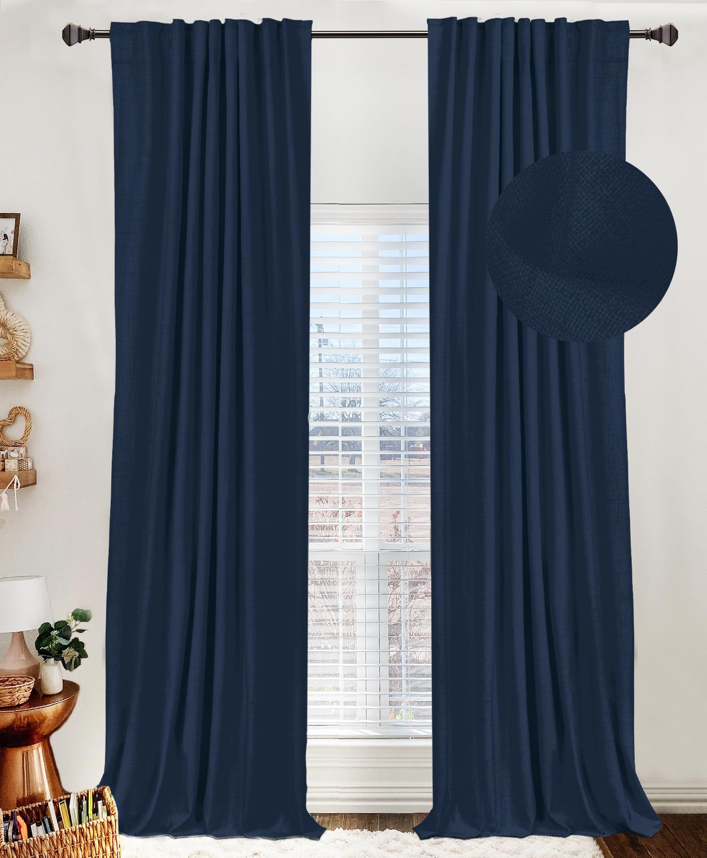 Oatmeal 2-Panel Linen Blackout Curtains, 50"W x 96"L, Thermal Insulated, Back Tab & Rod Pocket for Bedroom & Living Room