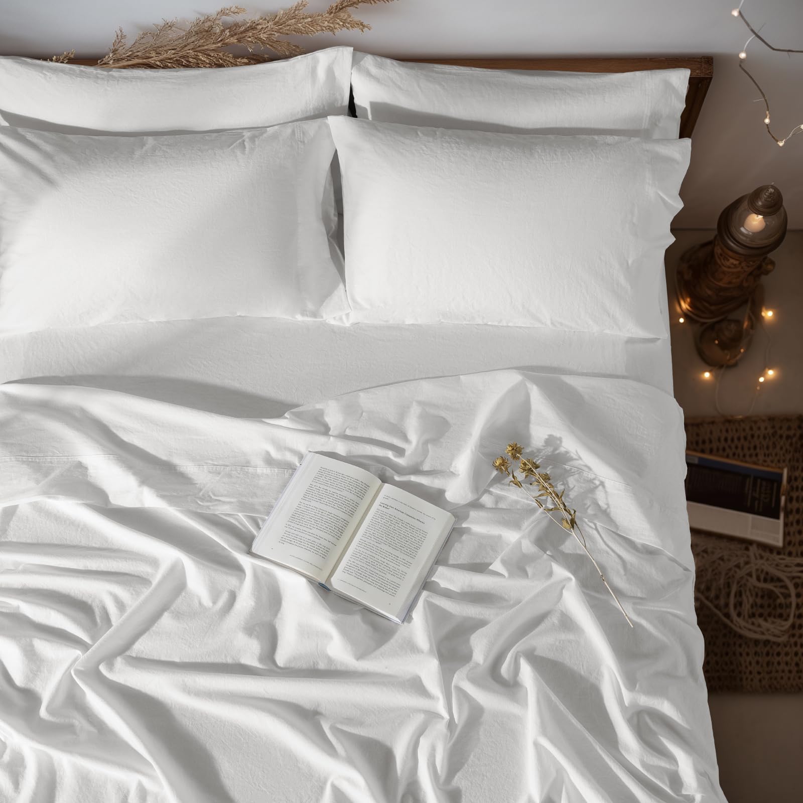 LBRO2M 100% Pure Linen Sheet Set Deep Pocket Up to 16" Bed Sheets Sets, Natural Flax Beddings Soft, Breathable, Comfortable for All Seasons 4 Pcs Sheet Set Queen Size, Linen