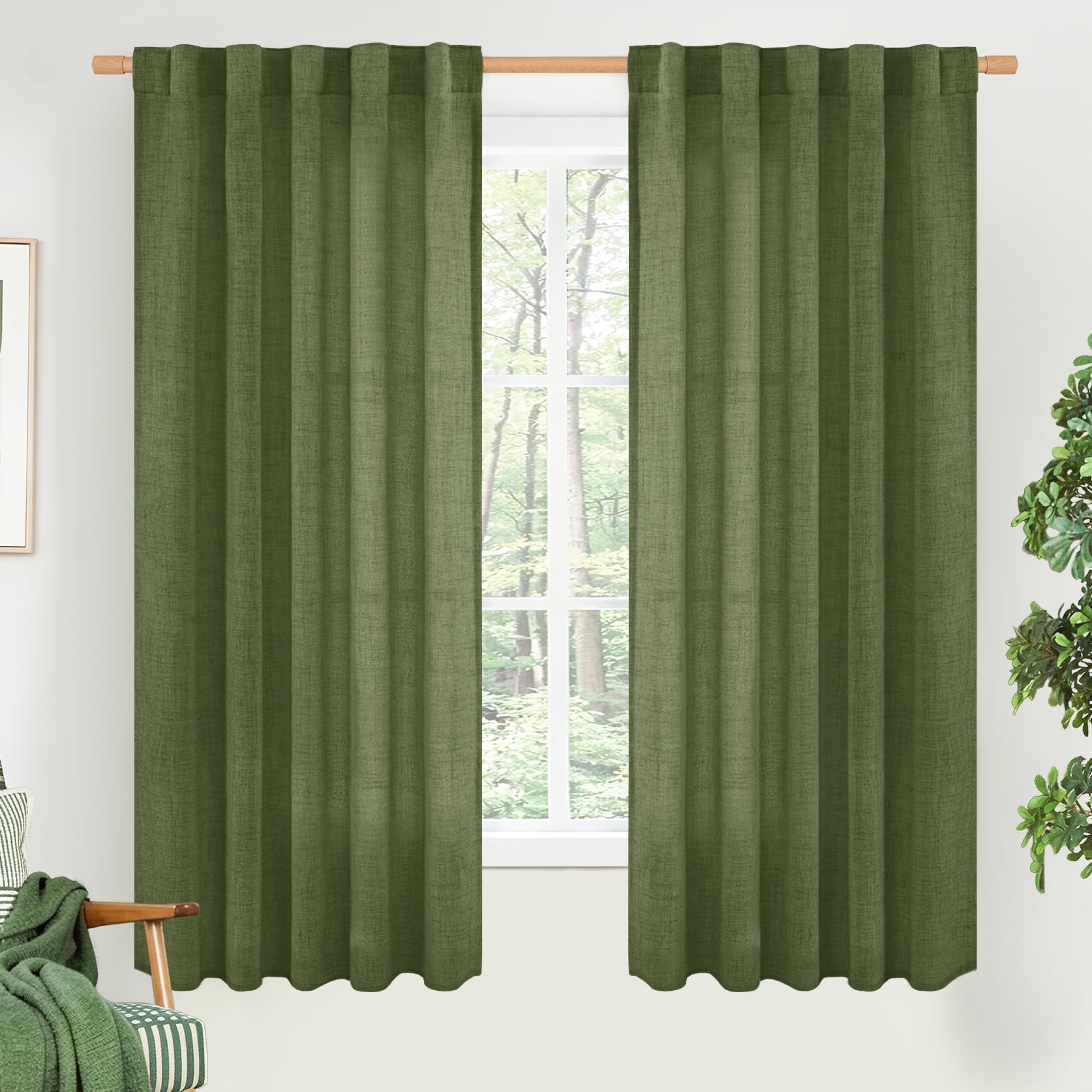 BGment Long 102 Inch Length Linen Curtains for Living Room, Natural Rod Pocket Textured Burlap Drapes Rustic Country Light Filtering for Bedroom Semi Sheer Back Tab, 2 Panel, 52 Inch Wide Each Panel