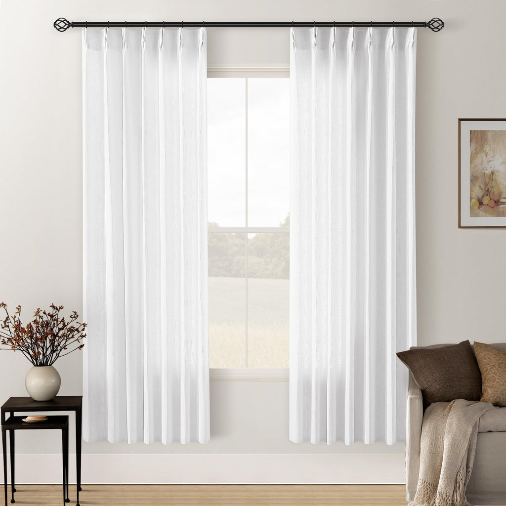 90 Inch Pinch Pleated Linen Curtains 2 Panel Set for Living Room Cream Natural Thick Linen Textured Drapes 90 Inches Long Pinch Pleat Drapes Birch Ivory Semi Sheer Curtain for Dining Bedroom Office