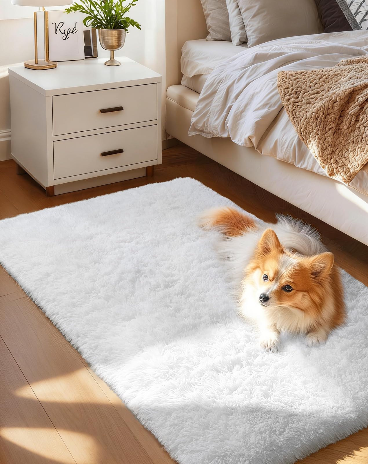 Ophanie Beige Rugs for Living Room Bedroom, 5x8 Fluffy Fuzzy Furry Carpet, Plush Soft Shaggy Bedside Indoor Floor Area Rug for Kids Girls Boys Baby Teen Dorm Nursery Home Decor Aesthetic