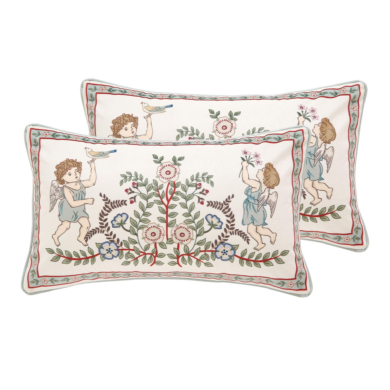 bilin gaier Vintage Square Throw Pillow Covers Pack of 2,Red Cozy Velvet with Leaves and Floral Pattern Pillowcases,Decoration Pillows Cushion Covers for Living Room Couch Sofa Bed Car Chair,18"x18"